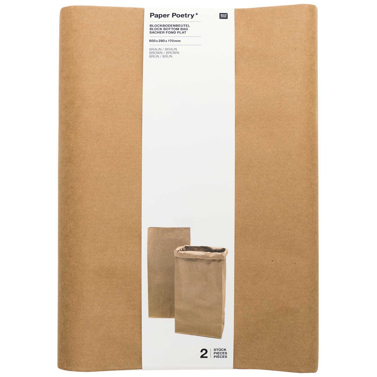 Paper Poetry Maxi-Blockbodenbeutel L 60x28x17cm 2 Stück Farbe Braun von Rico Design Paper Poetry Maxi-Blockbodenbeutel L, 60x28x17cm, 2 Stück, braun, von Rico Design, ideal für Geschenke.