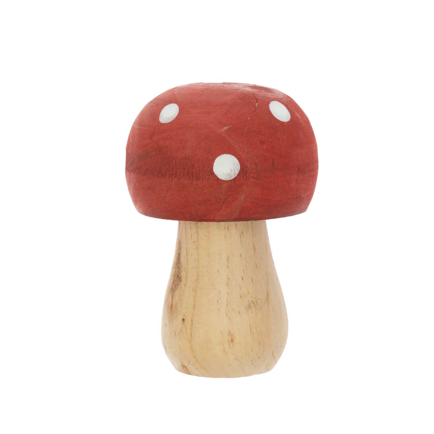 Deko-Pilz aus Holz rot-weiß von Rico Design, ideal für herbstliche Dekorationen und Bastelprojekte.