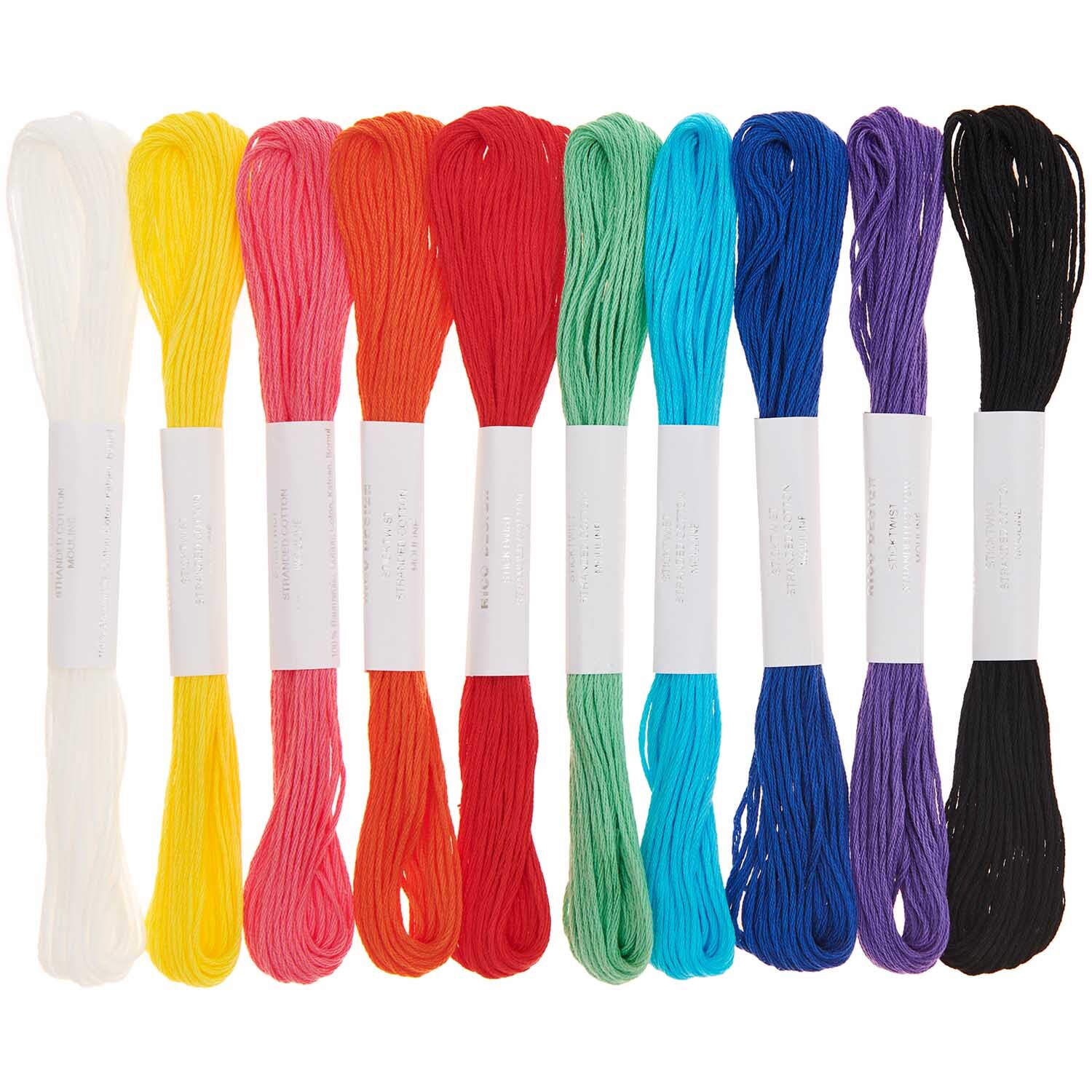 Set de fils à broder Rainbow 10 pièces 10-teilig from Rico Design Stickgarn Set Rainbow, 10-teilig, zeigt bunte Fäden in verschiedenen Farben von Rico Design.