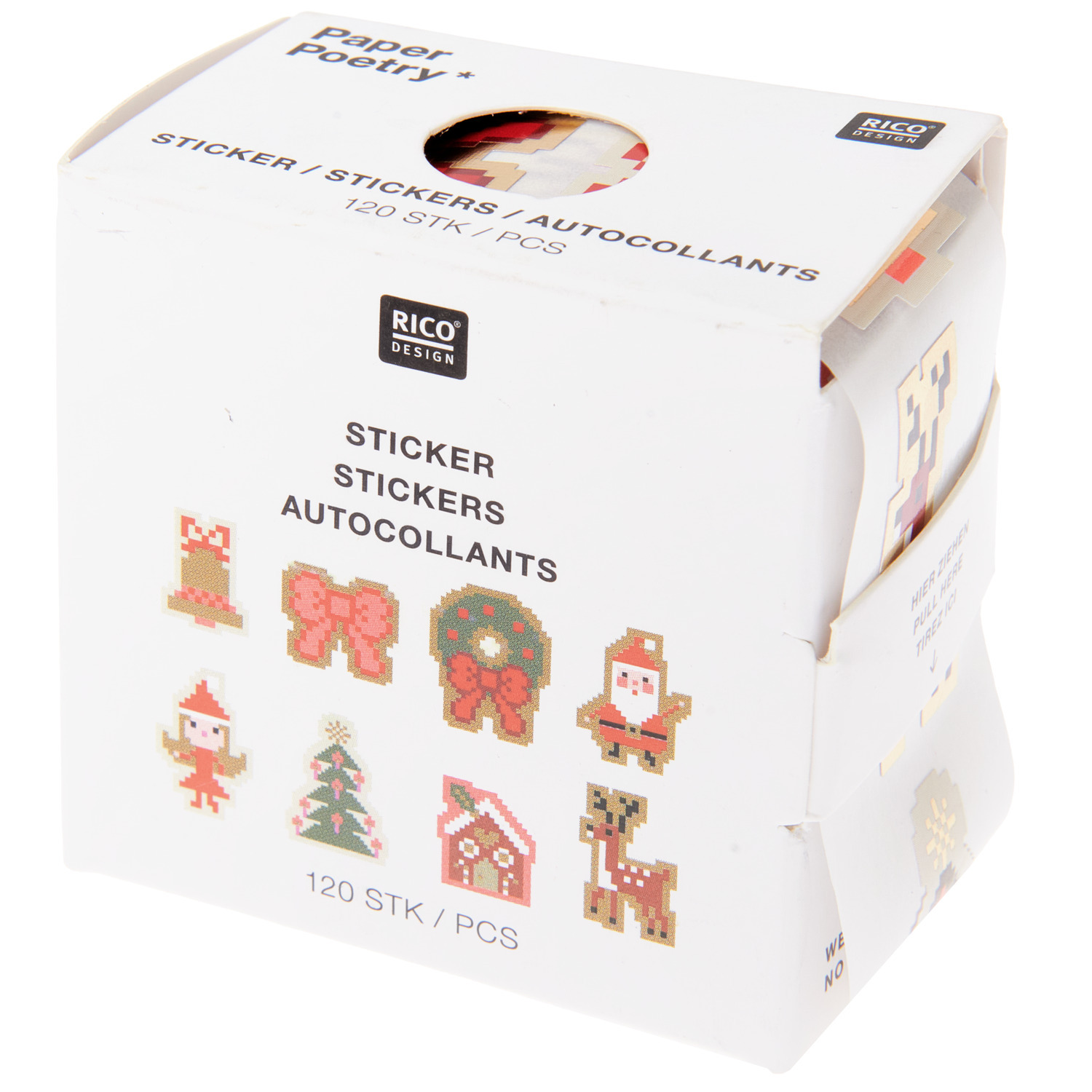Paper Poetry Mini-Sticker Weihnachtsfiguren Pixel 120 Stück ca. Ø 2,5cm von Rico Design