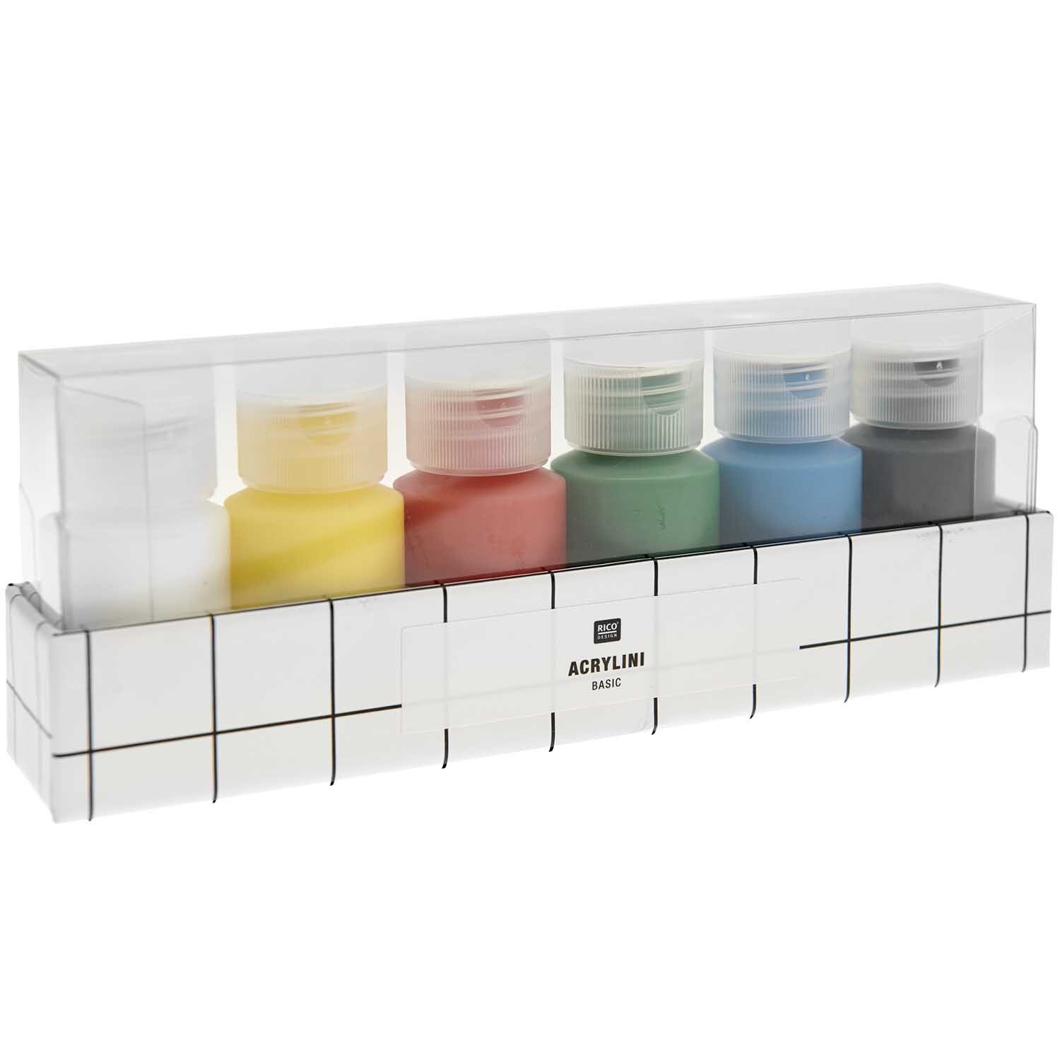Acrylini Acrylfarben Set Basic von Rico Design mit sechs bunten Farben in 22ml Tuben, ideal für kreative Projekte.