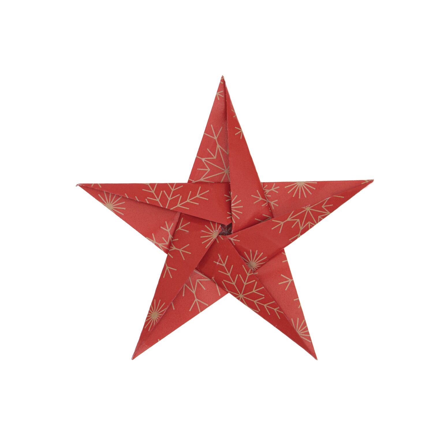 Paper Poetry Bascetta Origamipapier zeigt einen roten, sternförmigen Origami mit Schneeflockenmuster.