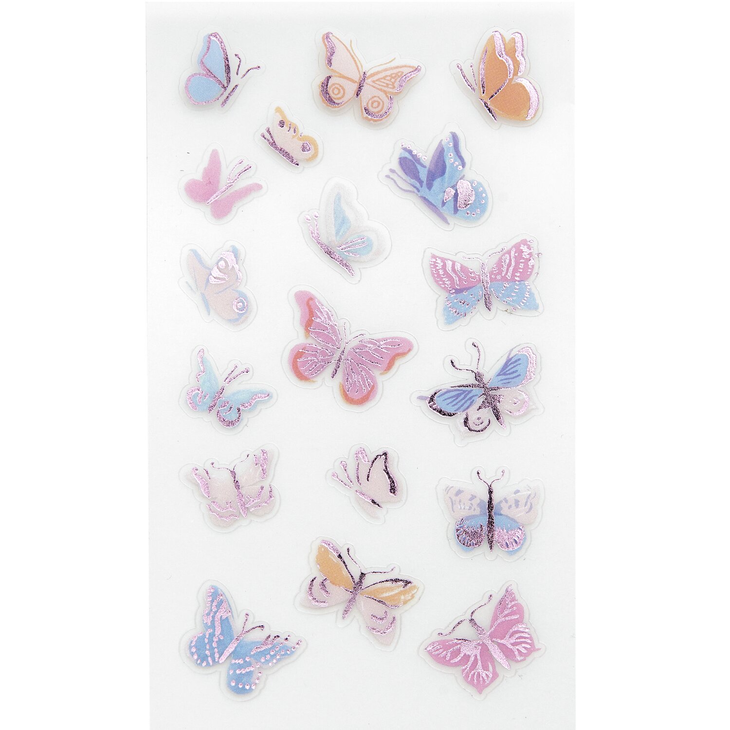 Paper Poetry Foliensticker Schmetterlinge: Bunte Schmetterlingssticker auf transparentem Hintergrund, ideal für kreative Projekte.