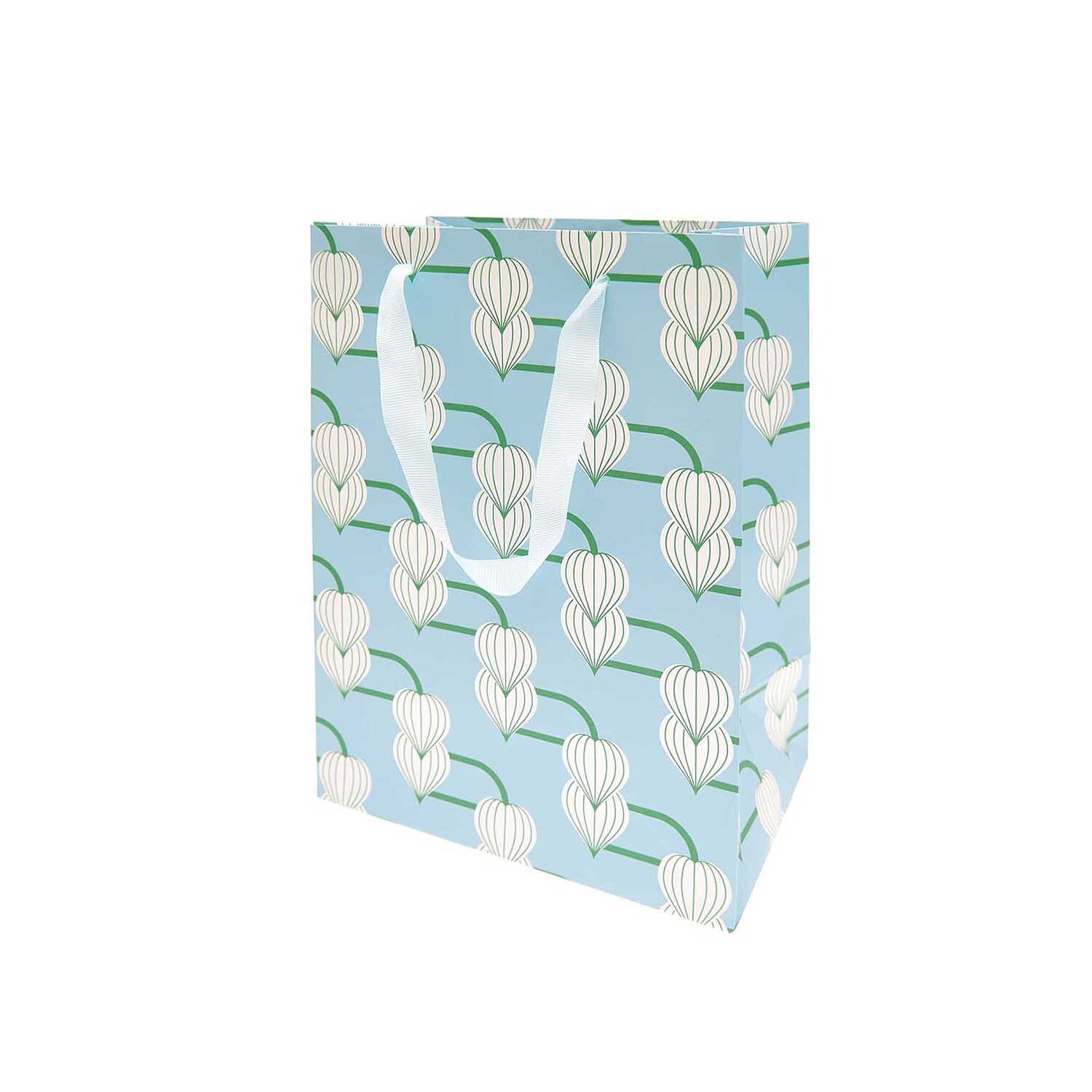 Paper Poetry Geschenktüte mit Blumenknospen-Muster, hellblau, von Rico Design, 18x26x12cm.
