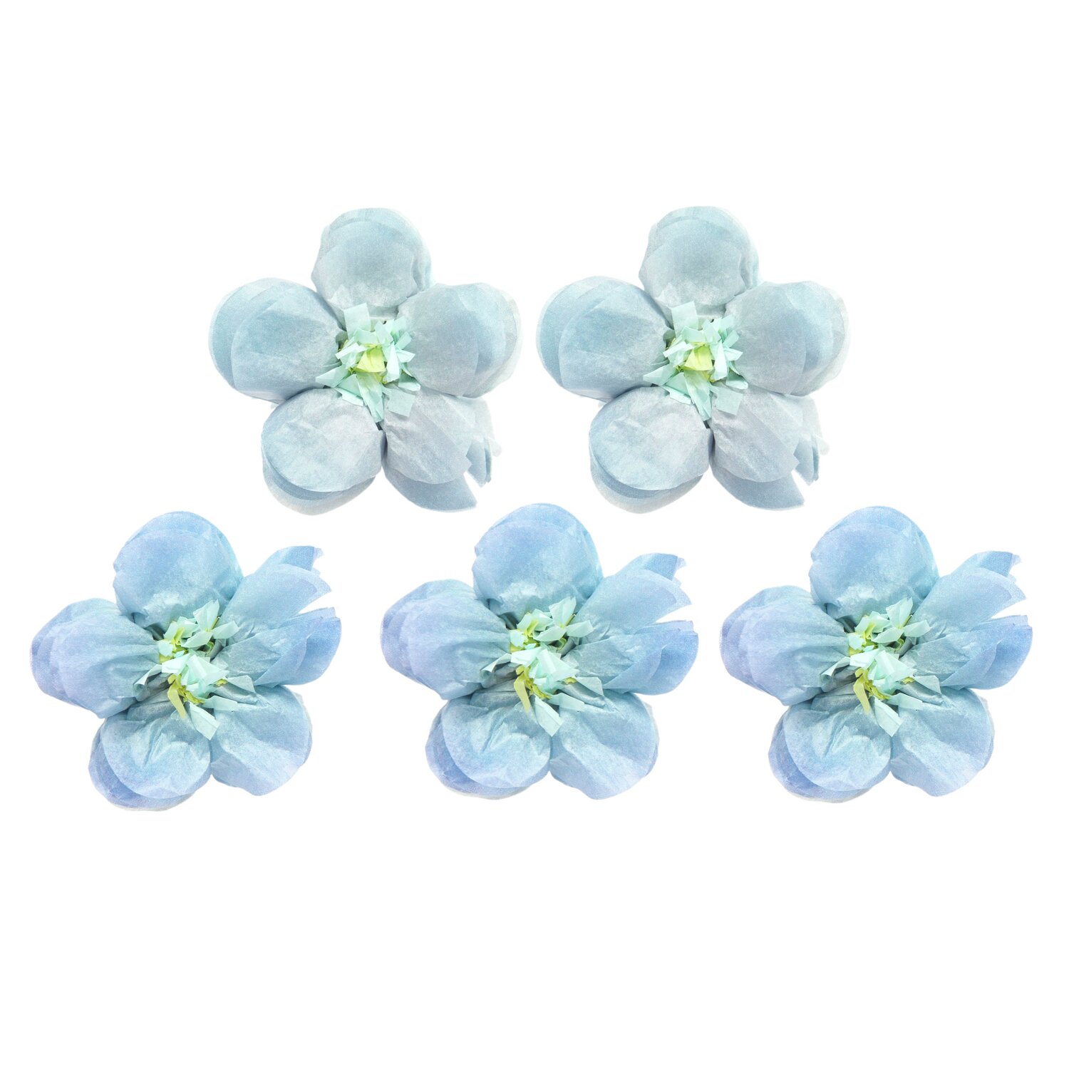Seidenpapierblumen Vergissmeinnicht 7cm von Rico Design, fünf blaue Blumen in zarter Anordnung.