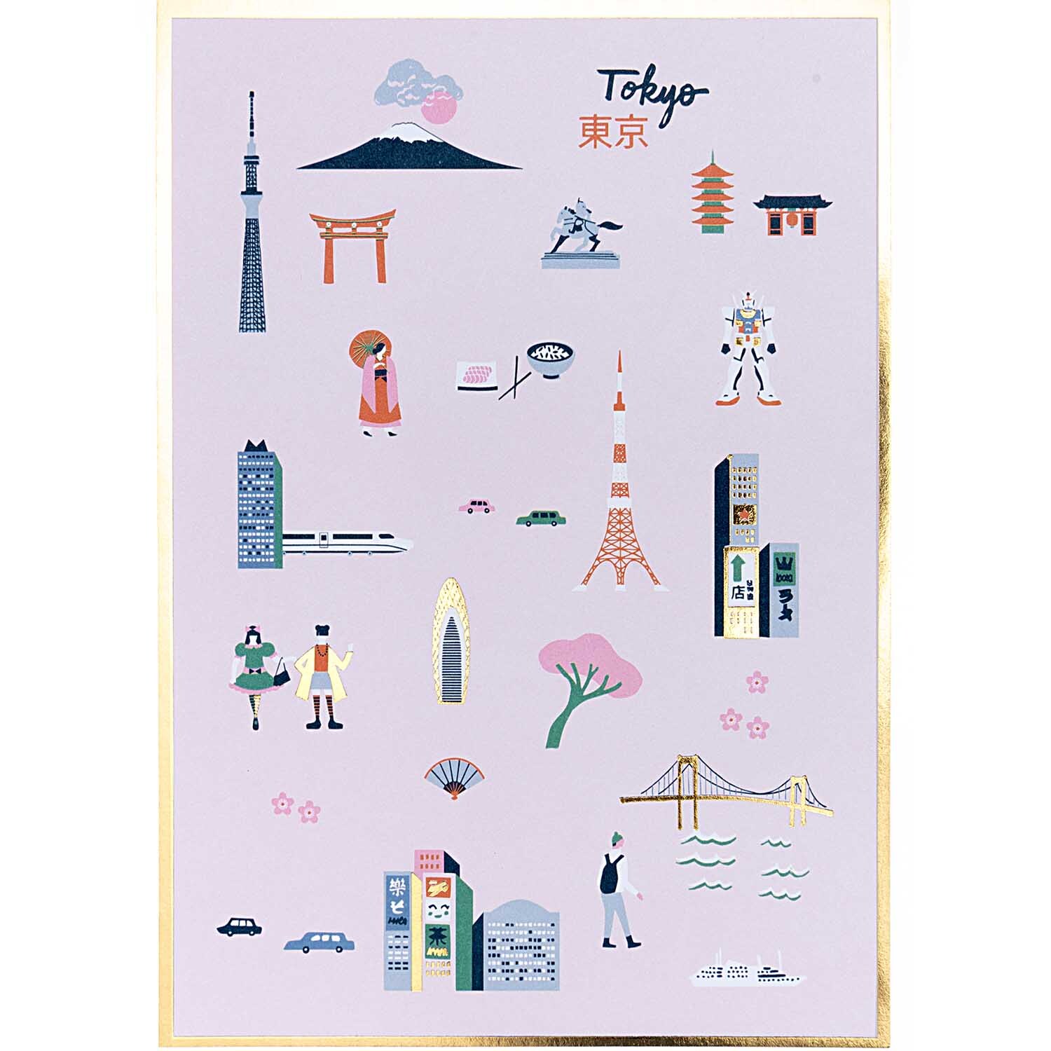 Paper Poetry Postkartenblock Travel the World mit Tokyo-Motiven, illustriert auf pastellfarbenem Hintergrund. Ideal für kreative Grüße.