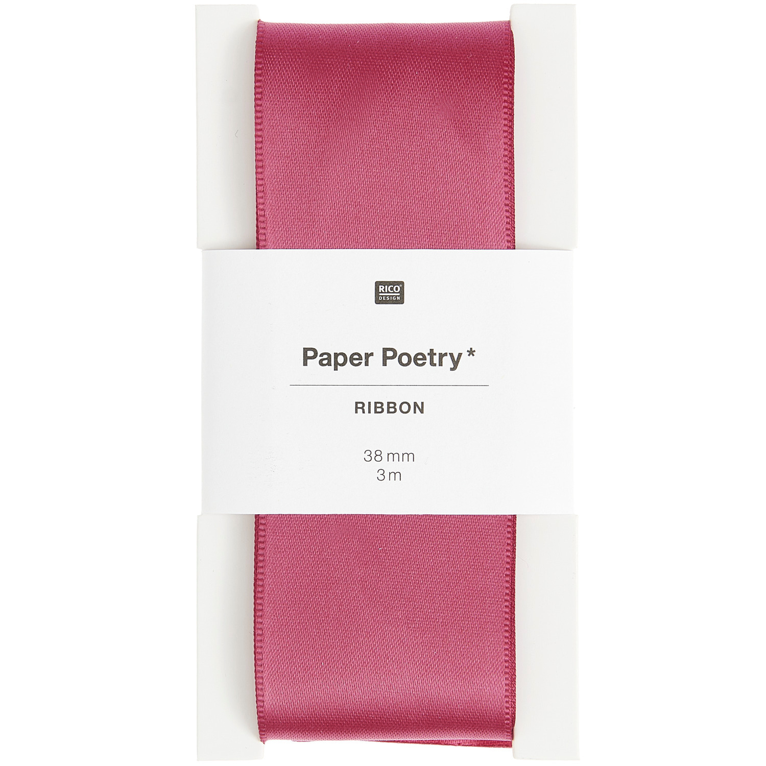 Paper Poetry Satinband in Beere, 38mm breit und 3m lang, von Rico Design, ideal für Dekorationen.