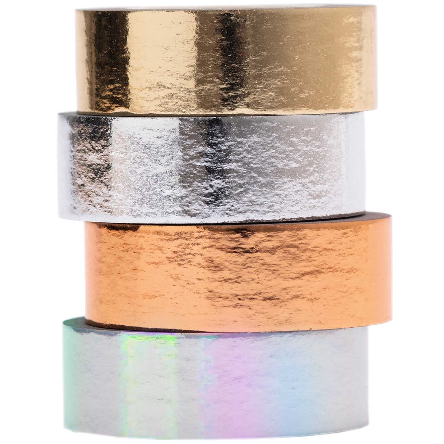 Paper Poetry Tape Set Metallic, 15mm x 5m, 4 Stück, in Gold, Silber, Kupfer und Irisierend von Rico Design.