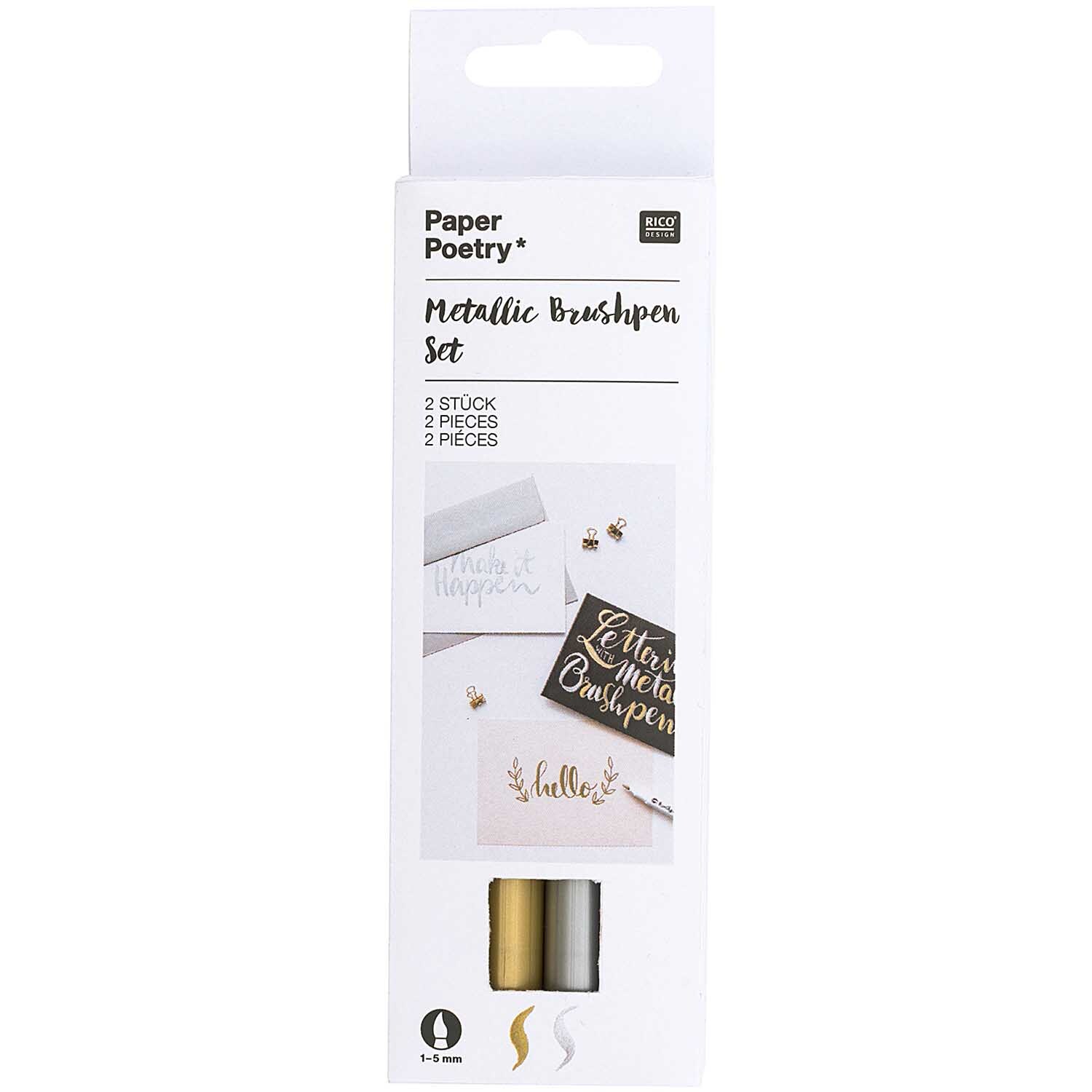 Paper Poetry Metallic Brushpens gold-silber 2 Stück, ideal für kreative Projekte. Enthält zwei Stifte in eleganten Metallic-Tönen.