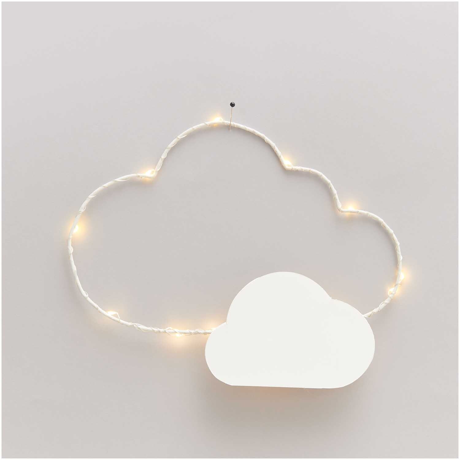 Papierdraht 1,8mm 1m 10 Stück Farbe Weiß von Rico Design Papierdraht 1,8mm 1m 10 Stück von Rico Design formt eine leuchtende Wolke an der Wand.