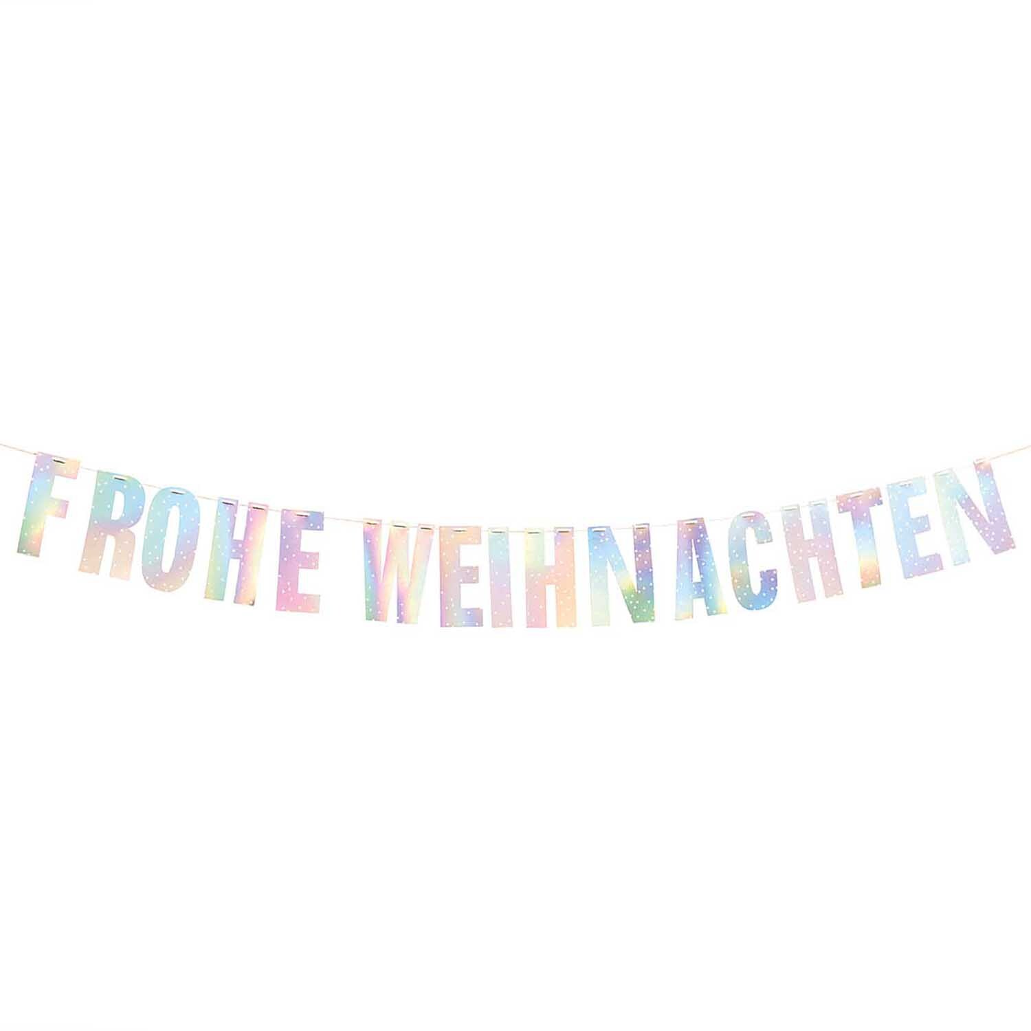 Paper Poetry Girlande mit dem Schriftzug "Frohe Weihnachten" in irisierendem Silber von Rico Design.