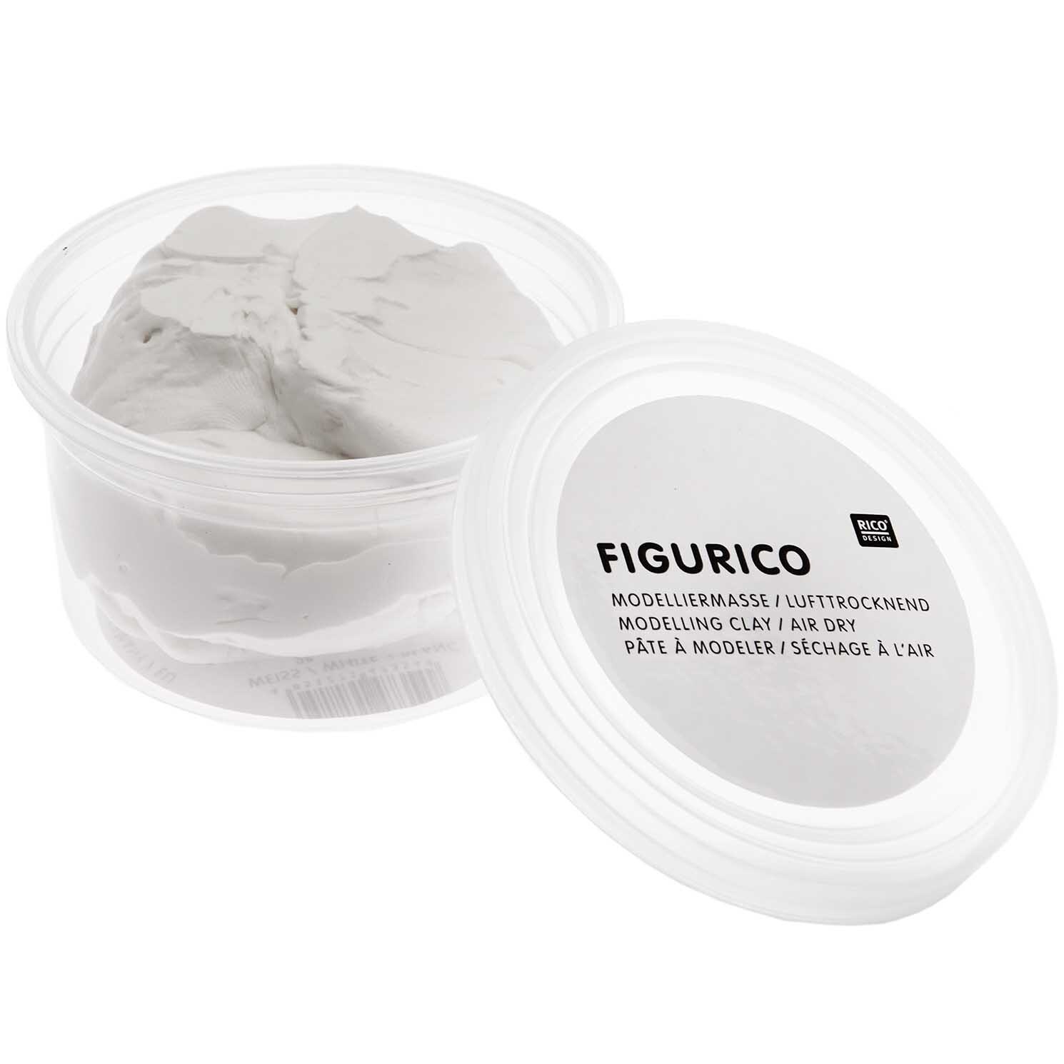 Figurico Modelliermasse 28g Farbe Weiß von Rico Design Figurico Modelliermasse 28g in einem offenen, runden Behälter von Rico Design, lufttrocknend.