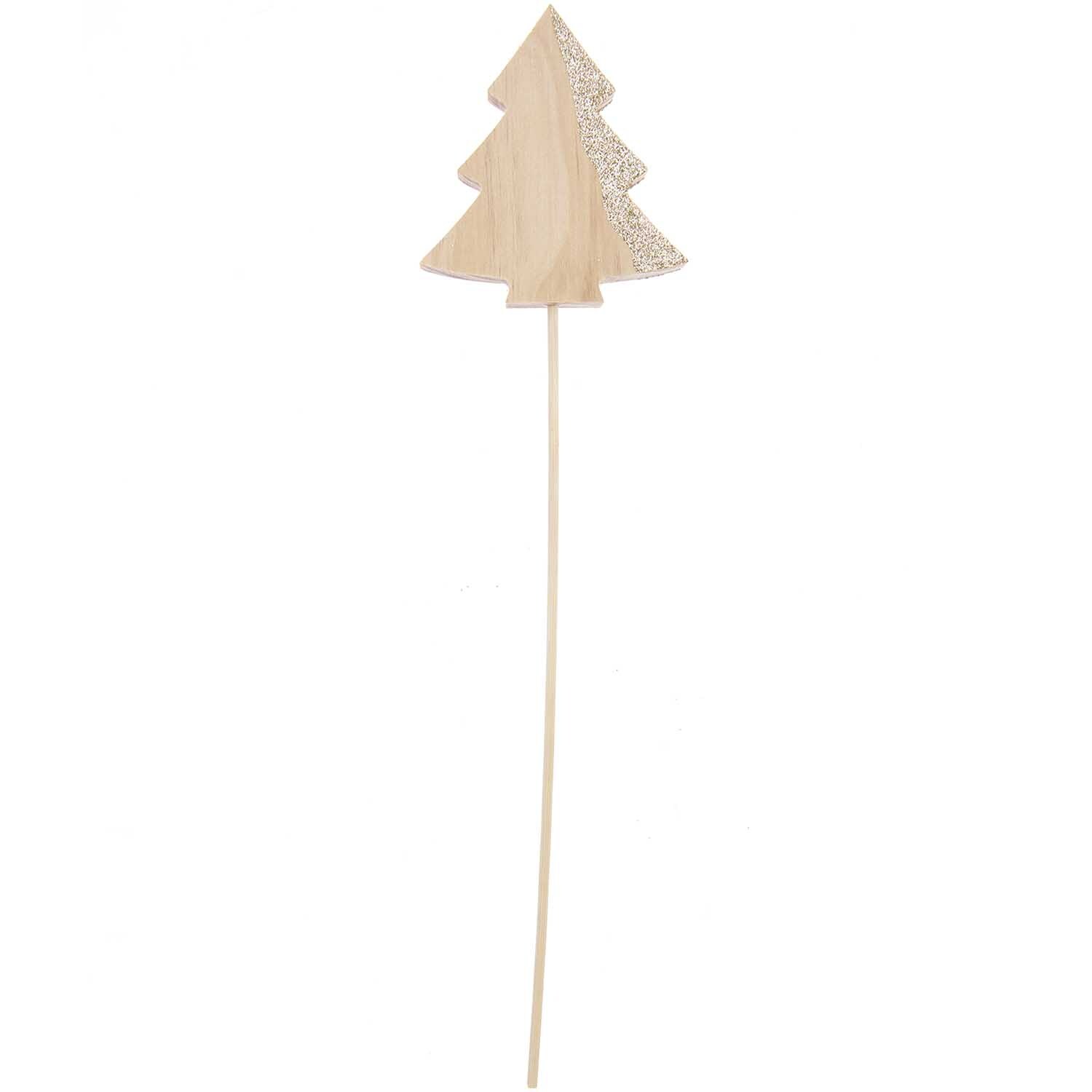 Holzpicker Tannenbaum von Rico Design, 28,5x8x1cm, mit natürlichem Holz und goldenen Akzenten.
