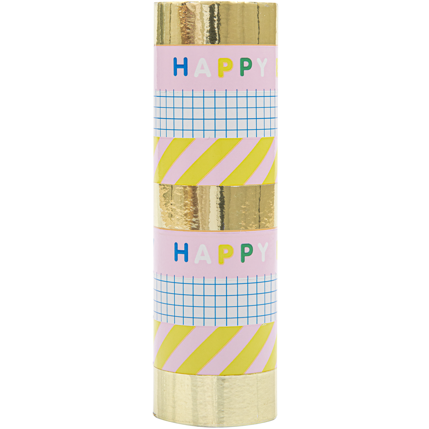 Luftschlangen Happy Birthday 3,8m von Rico Design: Bunte Luftschlangen mit fröhlichem Design und goldenen Akzenten, ideal für Geburtstagsfeiern.