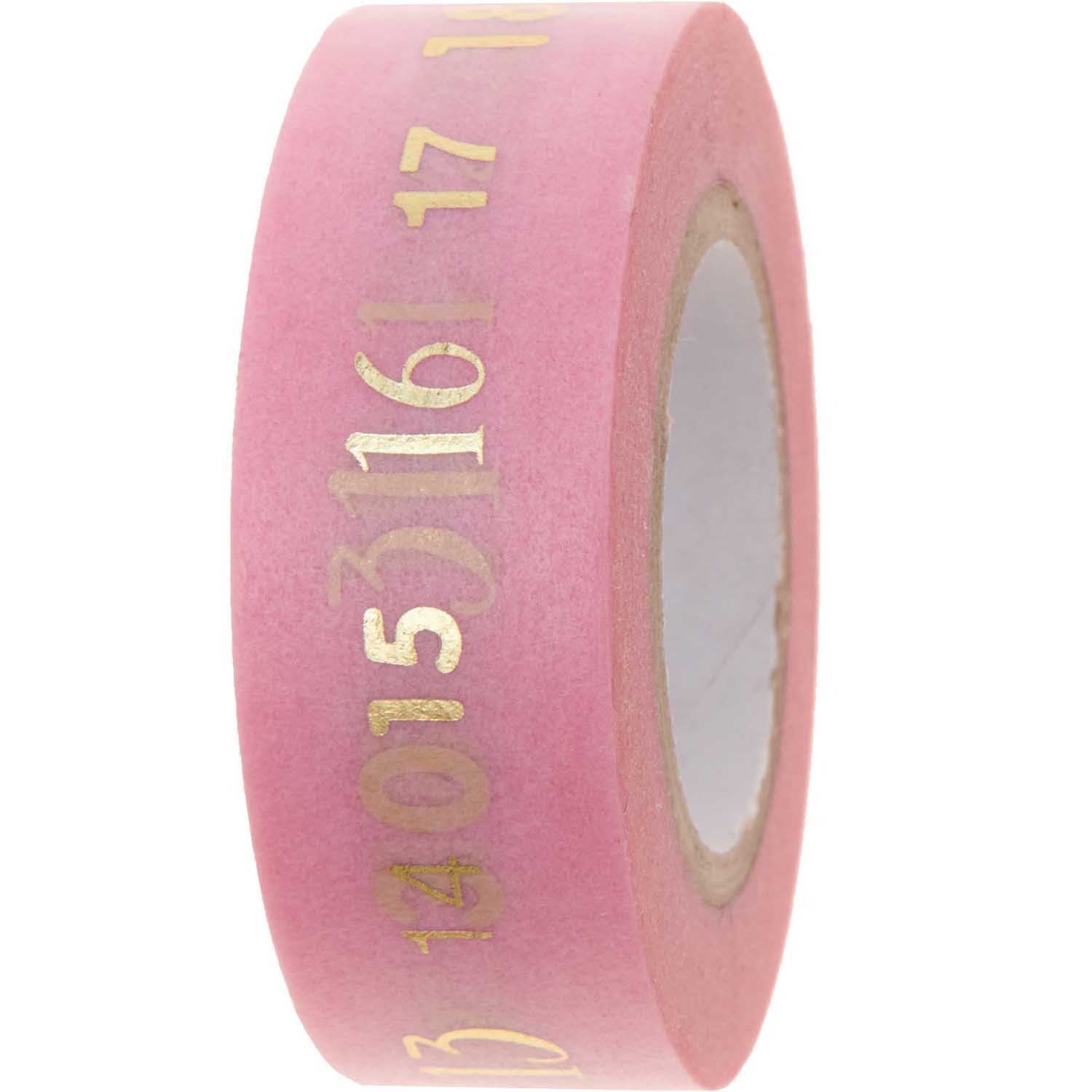 Paper Poetry Tape Zahlen 1-31, rosa, 1,5cm x 10m, von Rico Design, zeigt goldene Zahlen auf rosa Hintergrund.