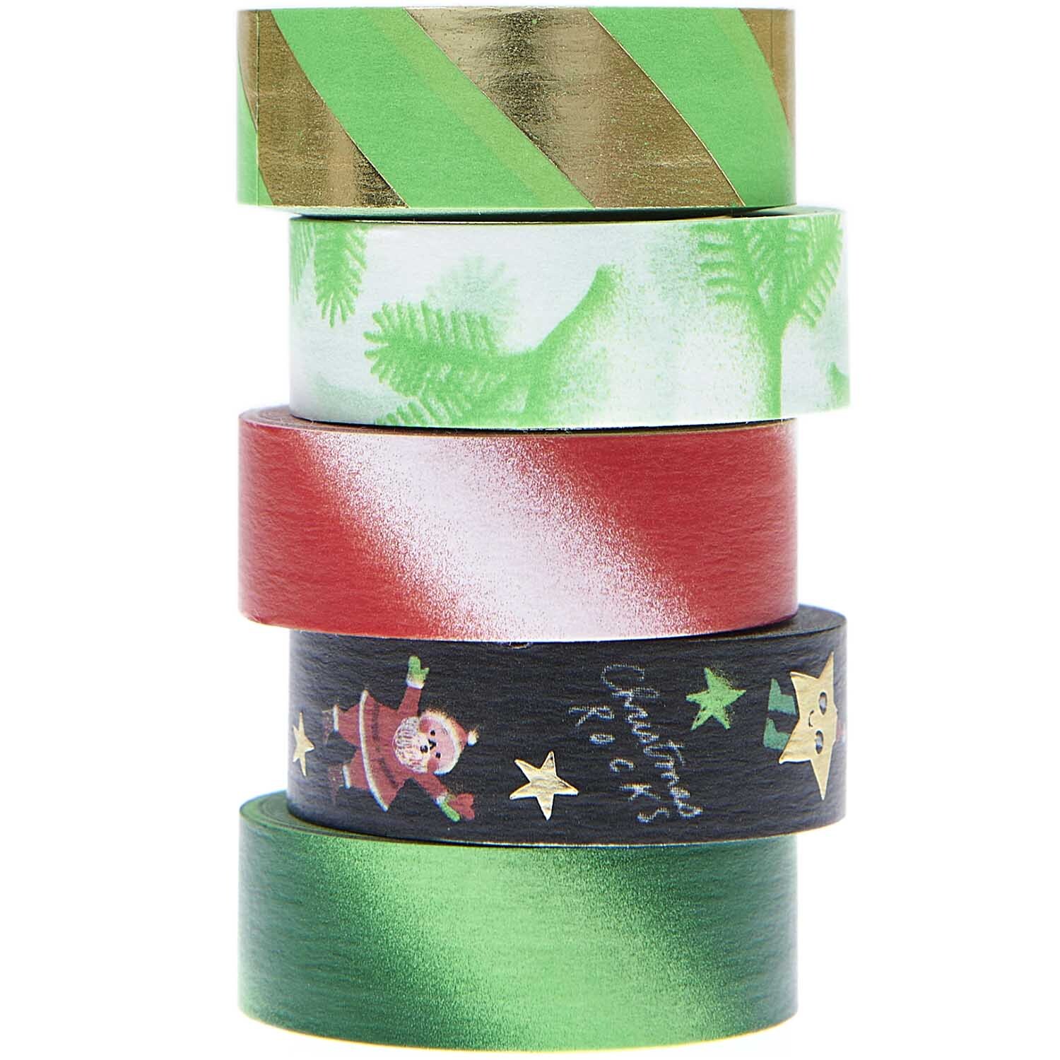 Paper Poetry Tape Set Airbrush 1,5cm 10m, 5-teilig von Rico Design. Bunte Klebebänder mit weihnachtlichen Motiven und Mustern.