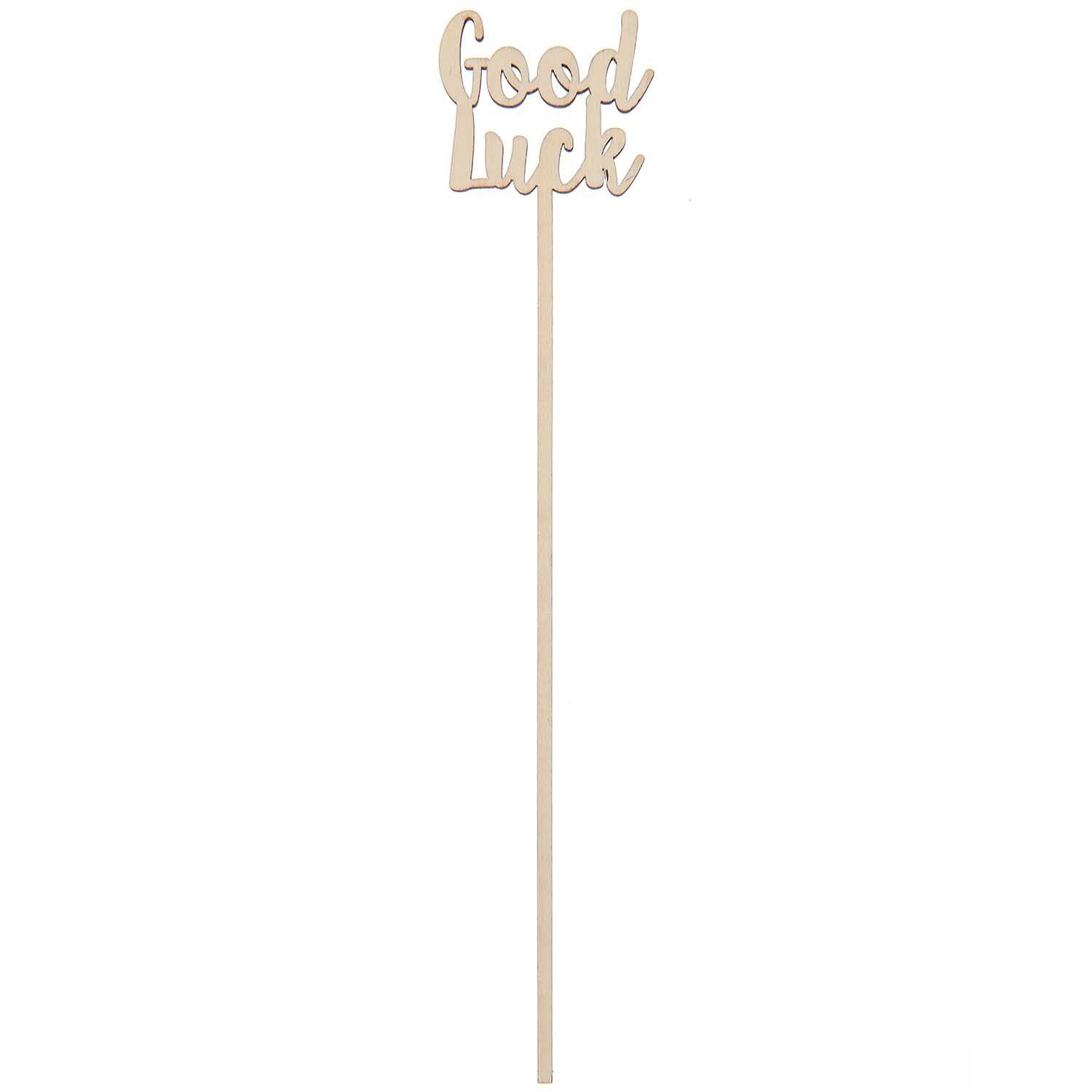 Holzpicker Good Luck 26x4,5cm von Rico Design: Ein natürlicher Holzstab mit dekorativem "Good Luck"-Schriftzug. Ideal für kreative Projekte.