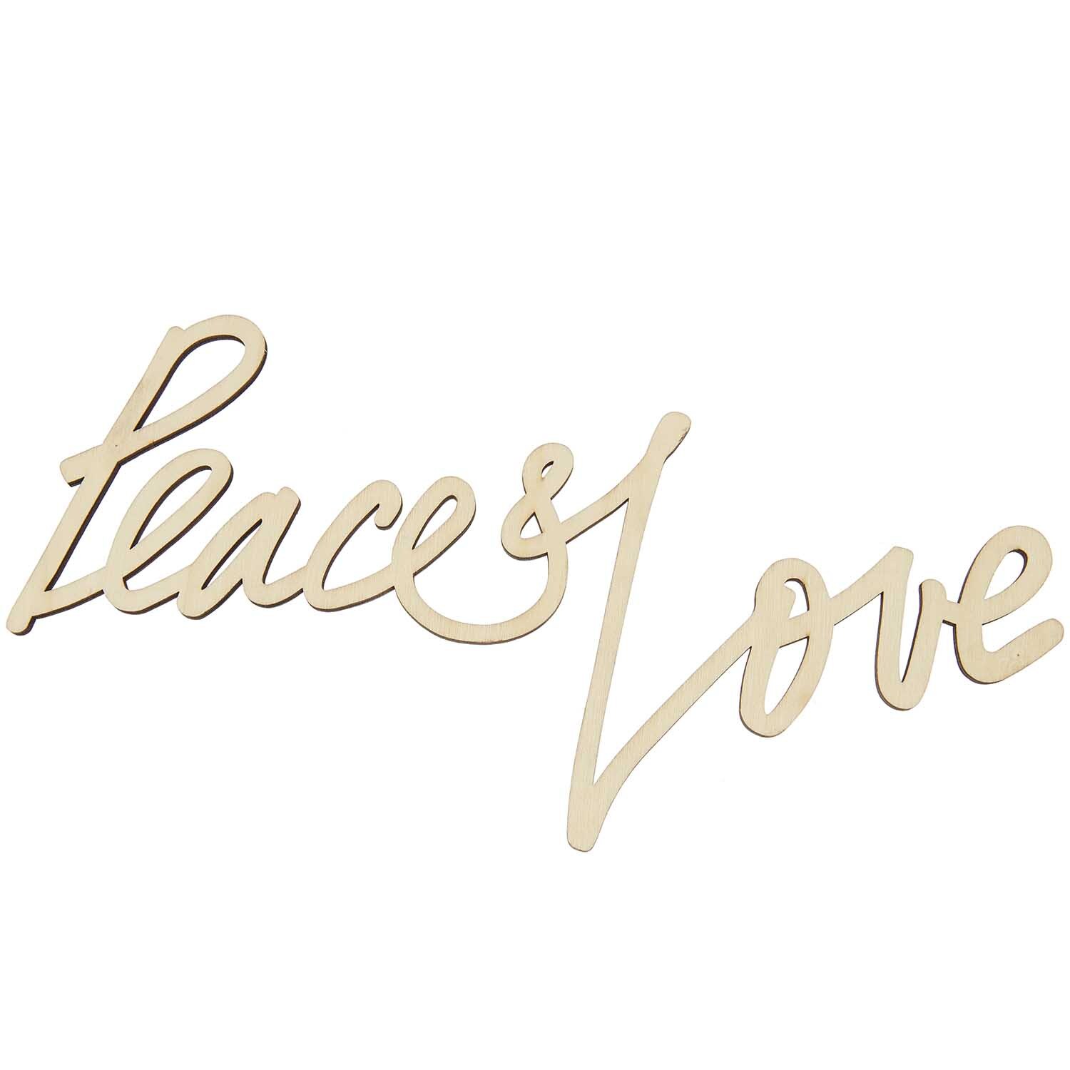 Holzschriftzug "Peace & Love" in eleganter Schriftart, magnetisch, von Rico Design, 28x14cm.
