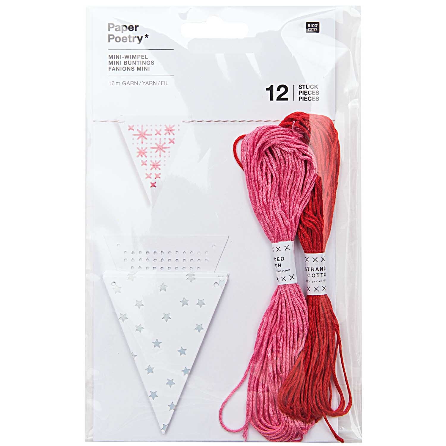 Paper Poetry Mini Wimpel für Girlande 12 Stück mit Garn von Rico Design