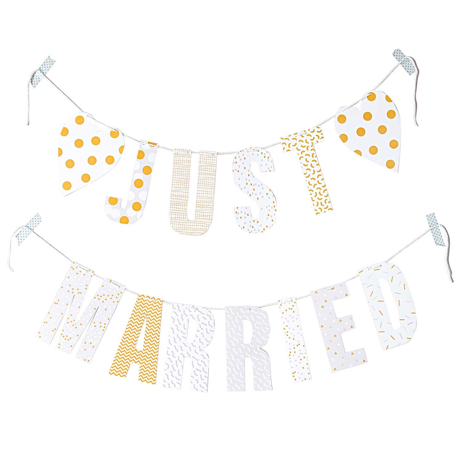 Paper Poetry Girlande mit "Just Married" Schriftzug, bunt gemustert, von Rico Design, 3m lang.