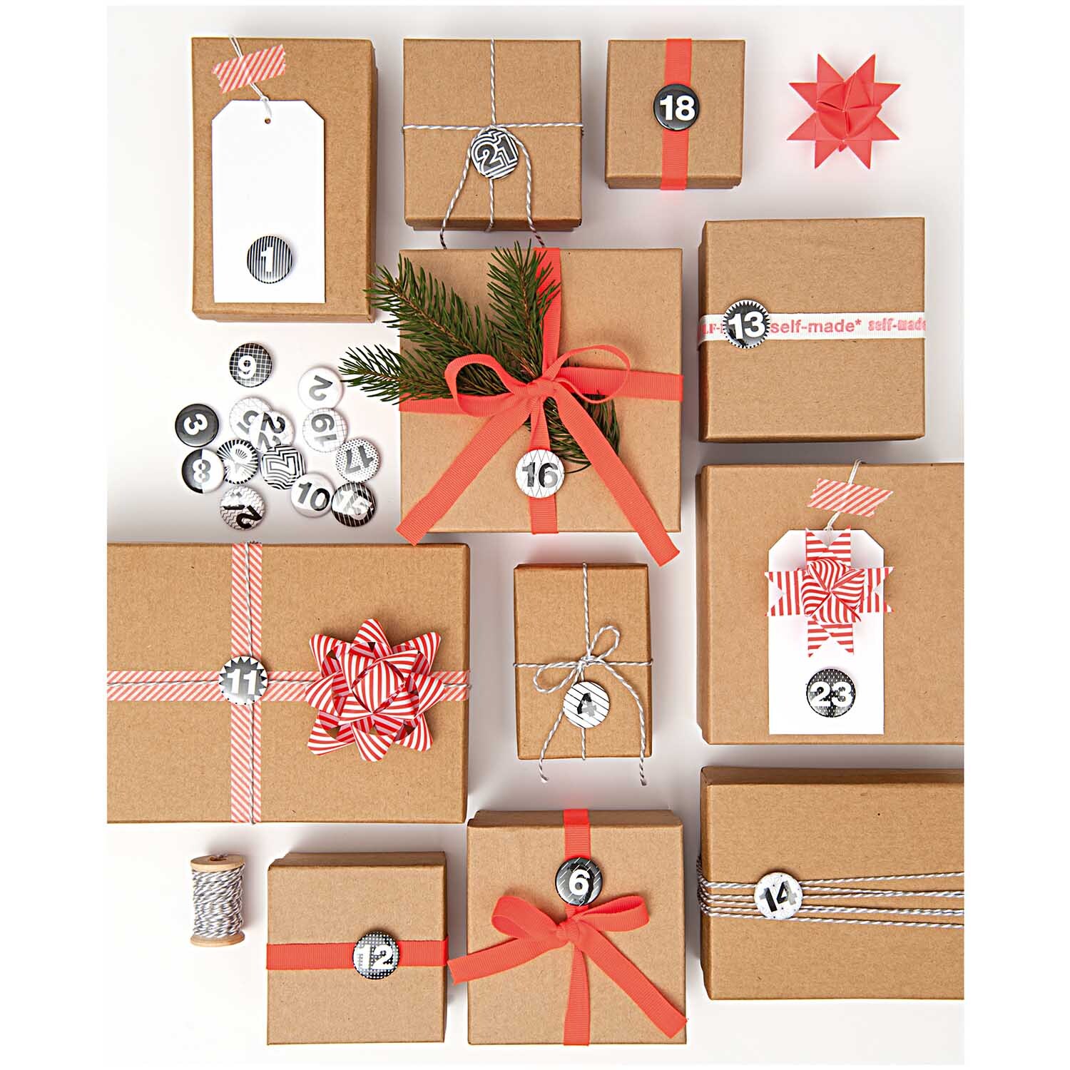 Paper Poetry Adventskalender Zahlen Buttons schwarz-weiß 2,5cm 24 Stück von Rico Design
