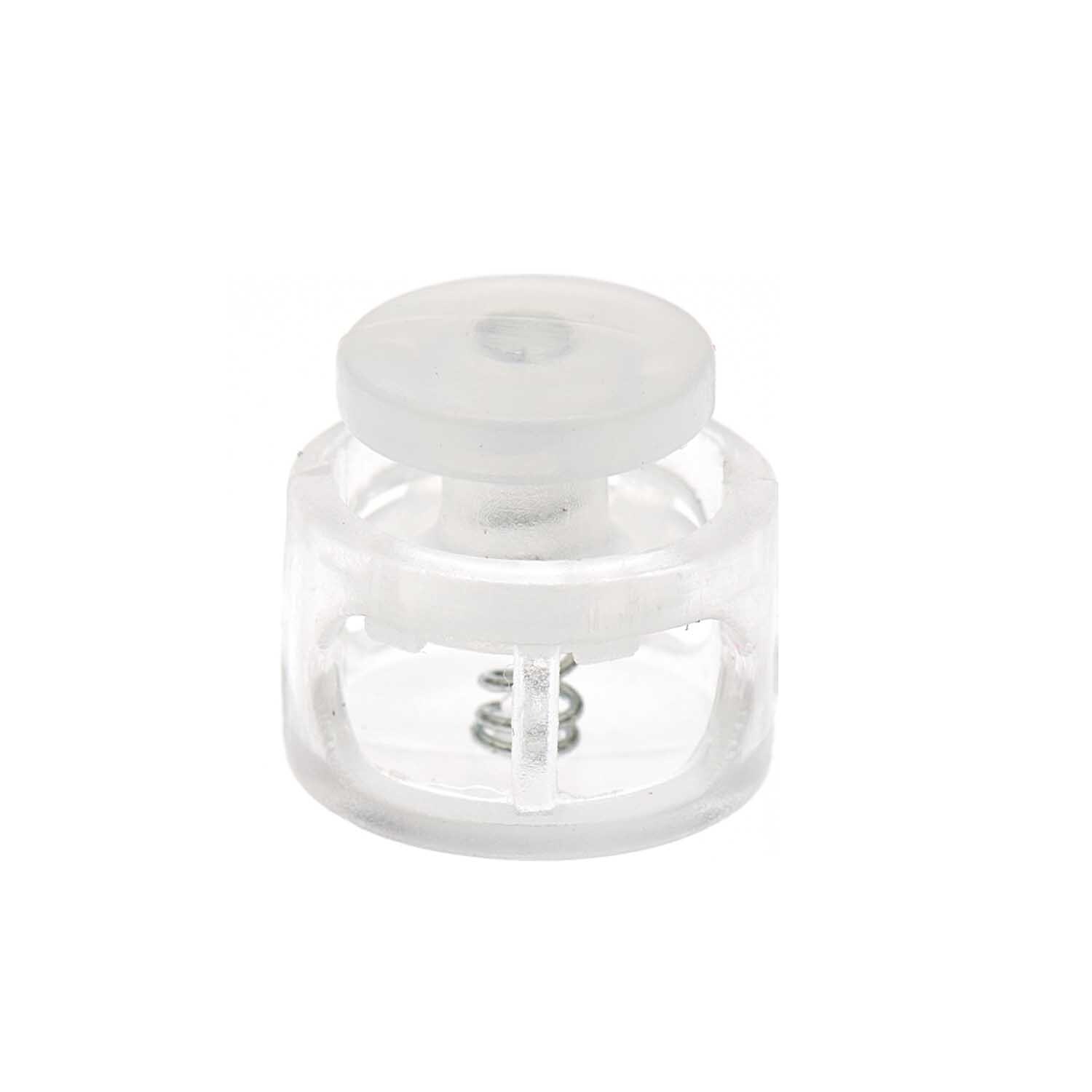 itoshii - Ponii Beads Verschlüsse, transparent, 14x9mm, 6 Stück. Detailansicht eines runden, klaren Verschlusses mit Federmechanismus.