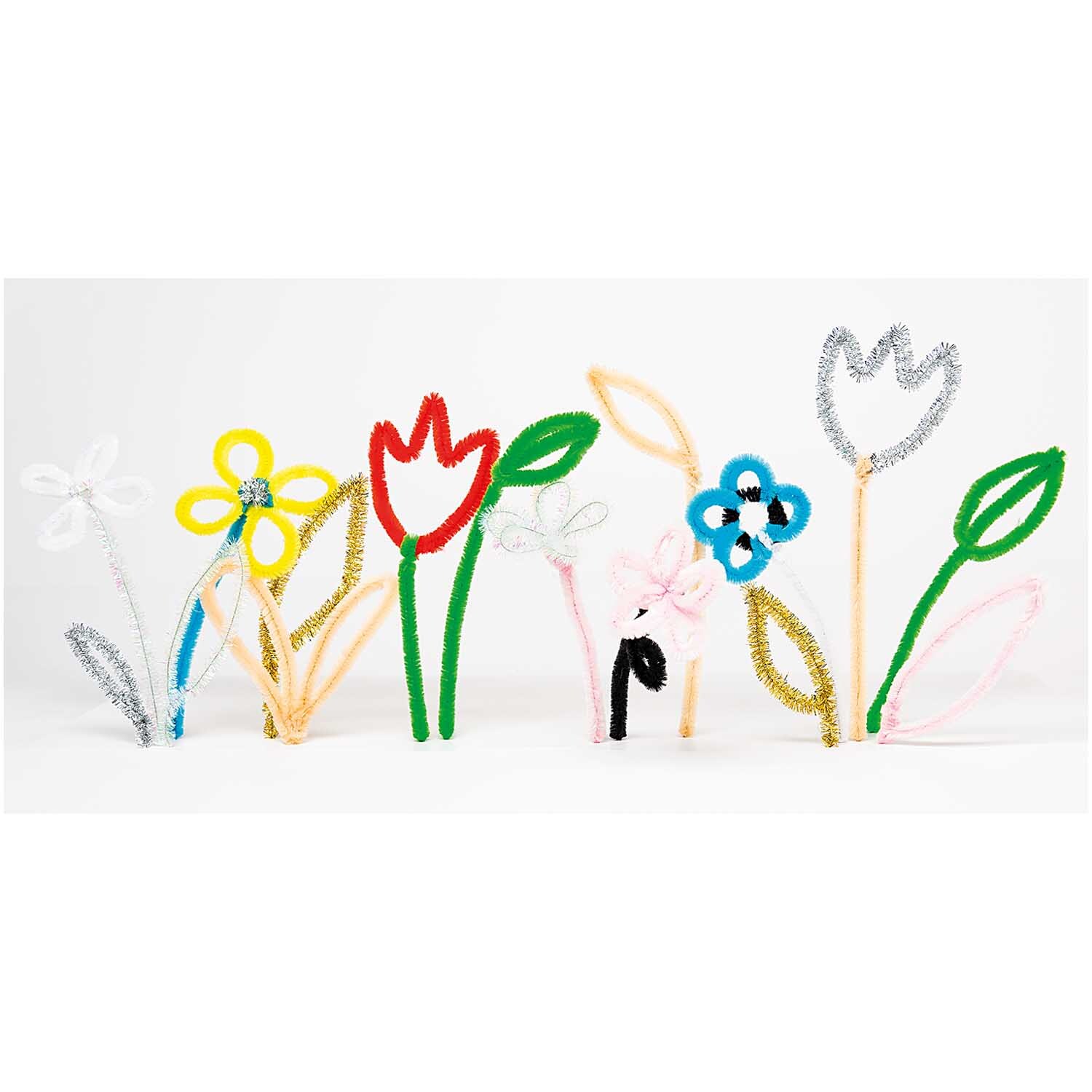 Chenilledraht 50cm 10 Stück Farbe Puder von Rico Design Chenilledraht 50cm 10 Stück: Bunte Drahtblumen in verschiedenen Formen und Farben, ideal für kreative Bastelprojekte.