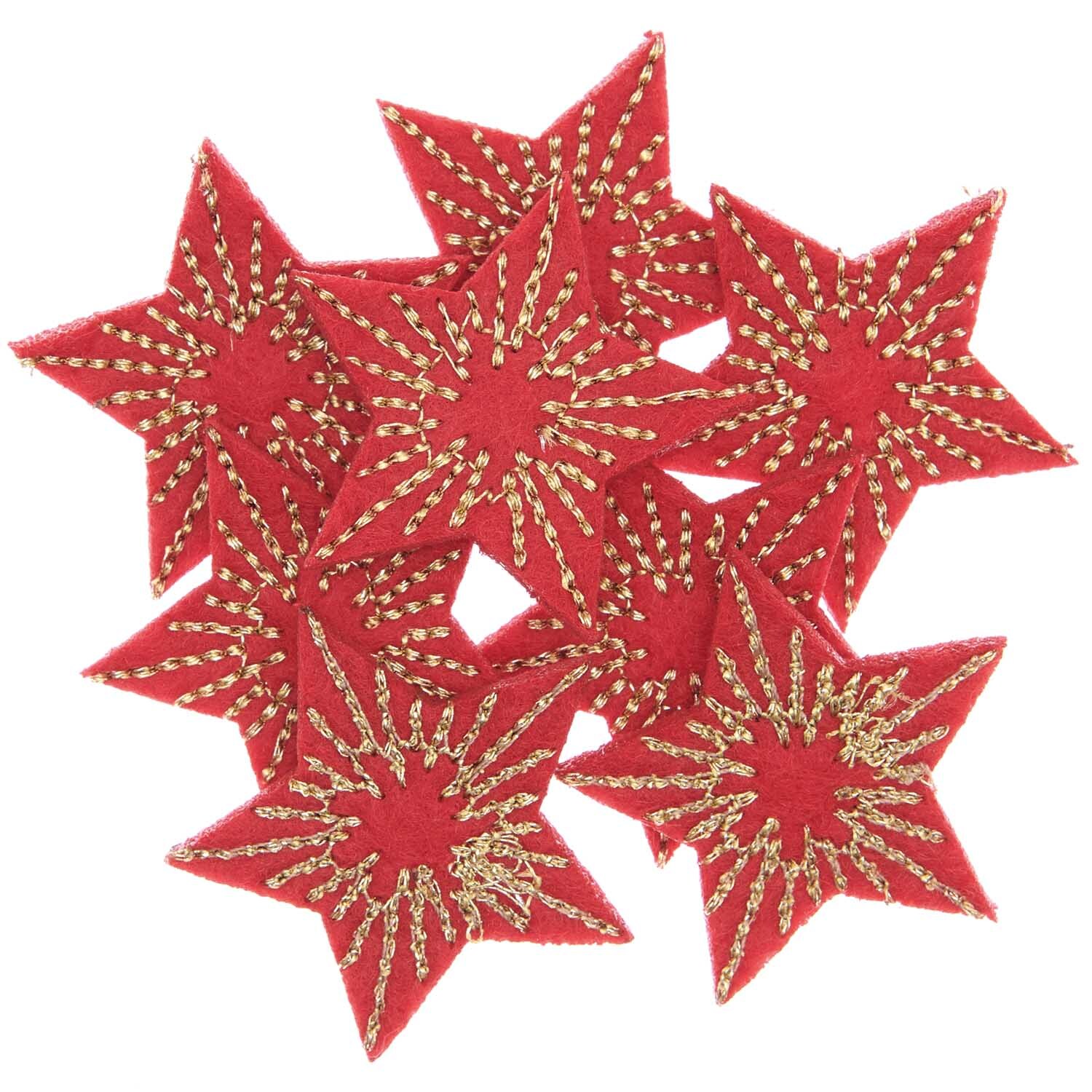 Filzstreu Sterne bestickt 3,5x3,3cm 8 Stück Farbe Rot-Gold von Rico Design Filzstreu Sterne bestickt 3,5x3,3cm 8 Stück von Rico Design in Rot-Gold, dekorative Filzsterne.