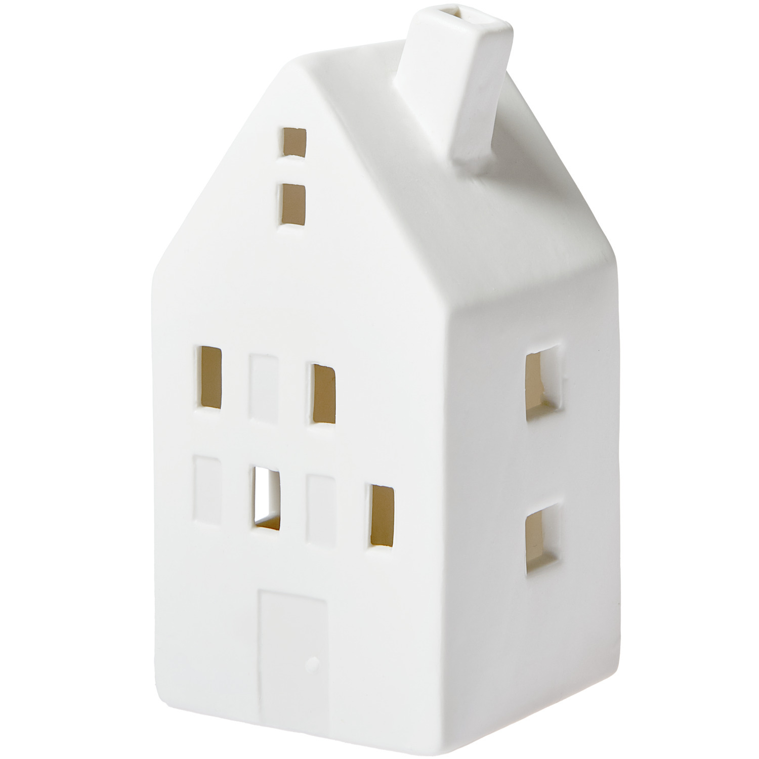 Porzellanhaus Weiß mit Giebeldach und LED, 13x6,5x7cm. Elegantes Design von Rico Design.
