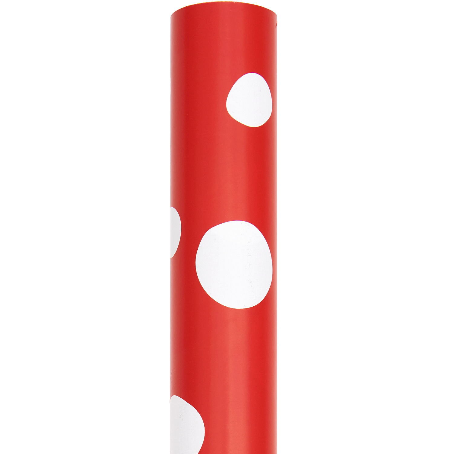 Geschenkpapier Fliegenpilz Muster: Rotes Papier mit weißen Punkten, ideal für kreative Verpackungen. Maße: 70cm x 2m, 80g/m².