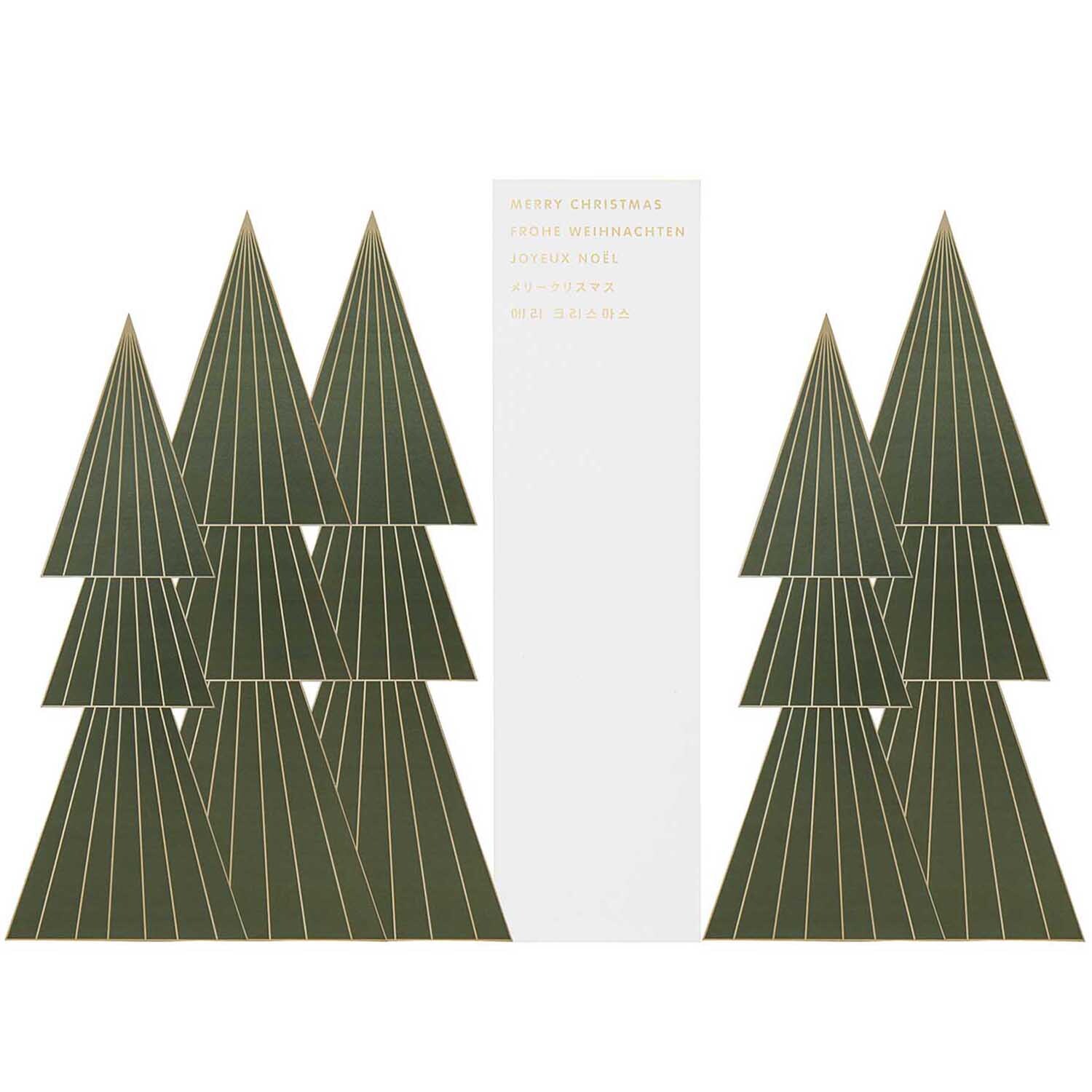 Paper Poetry Postkartendeko-Set Tannen mit sechs grünen Tannenbäumen von Rico Design, ideal für festliche Dekorationen.