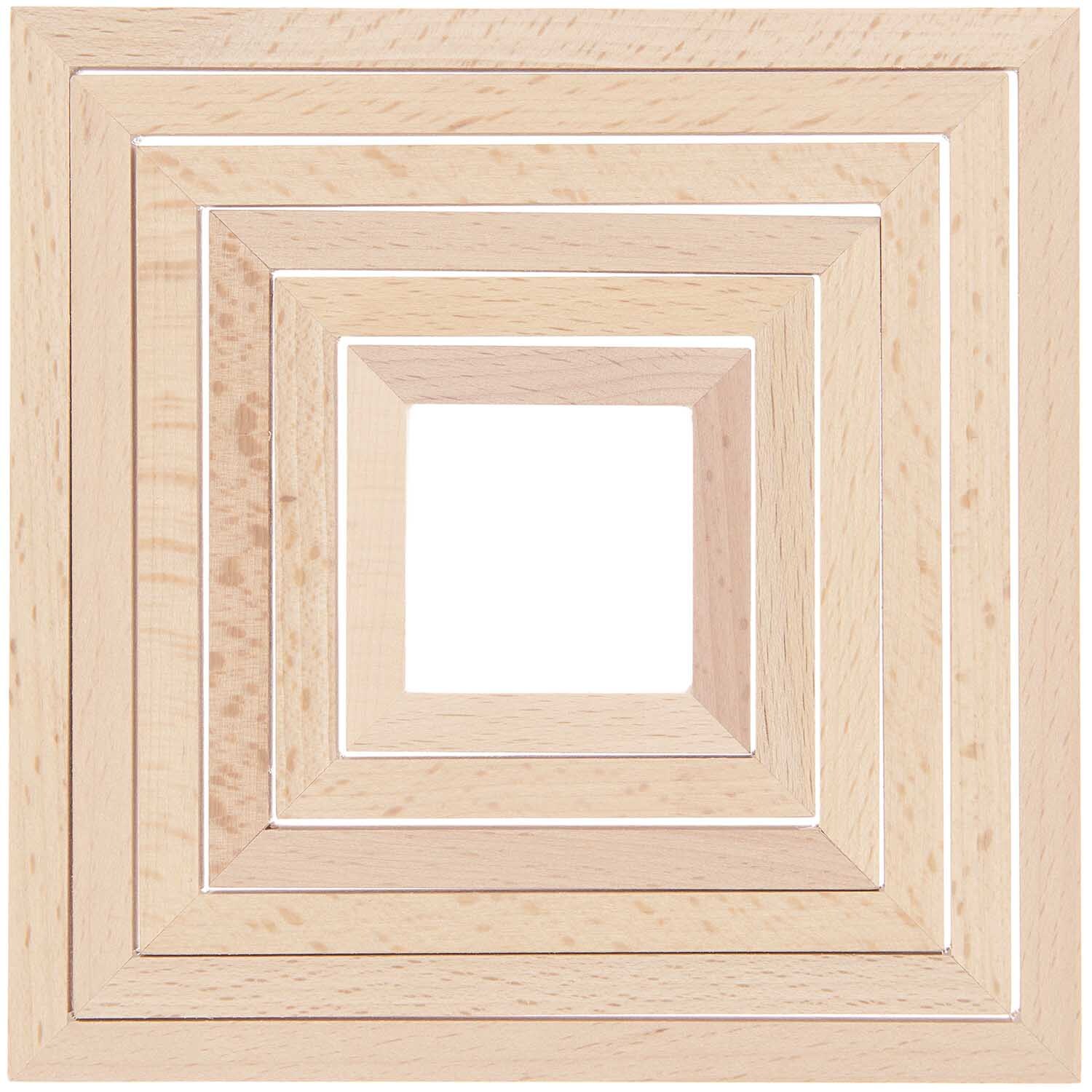 Dekorahmen quadratisch Set von Rico Design, 6-teilig. Bild zeigt ineinander liegende Holzrahmen.