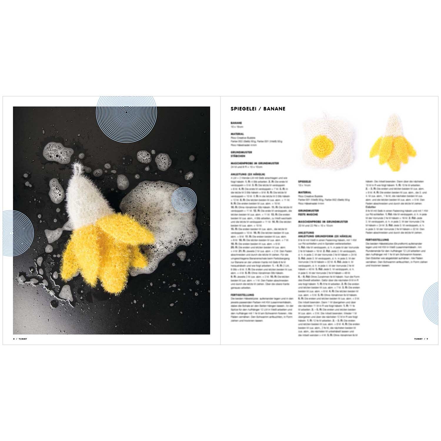 Creative Bubble Yummy - Lustige Spülschwämme in Form einer Banane, umgeben von Schaum. Ideal zum Häkeln.