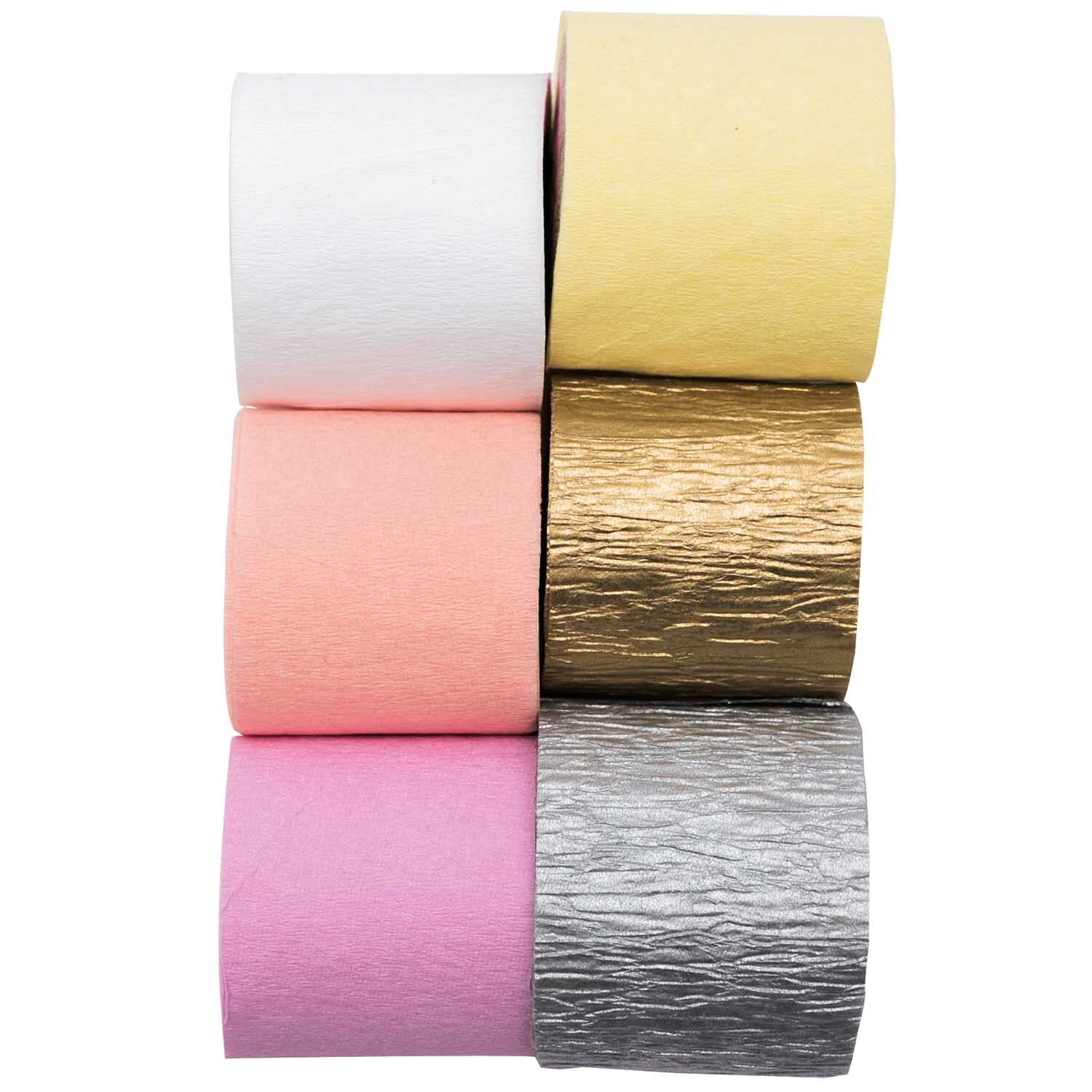 Kreppbänder Mix pastell 3,5cm 10m 6 Stück: Sechs Rollen Kreppband in Pastellfarben, ideal für kreative Projekte.