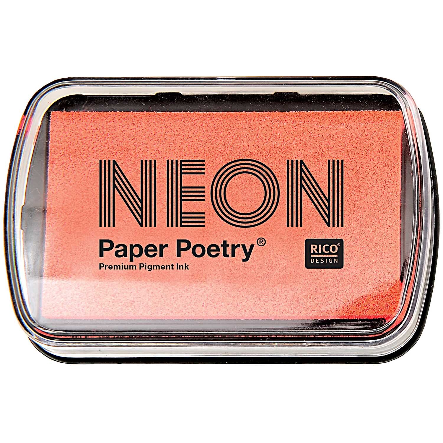 Paper Poetry Stempelkissen in leuchtendem Neonrot von Rico Design, rechteckig, 9x6cm, ideal für kreative Projekte.