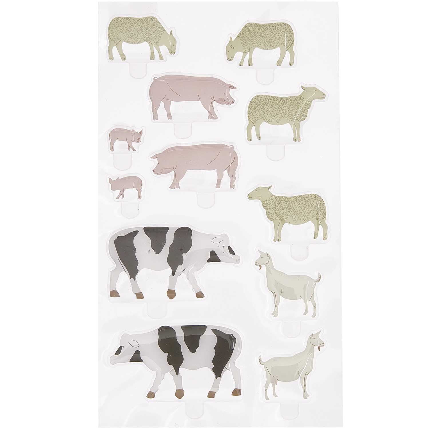 Figurico Gelsticker Hoftiere: Bunte Sticker mit Bauernhoftieren wie Kühen, Schweinen und Schafen. Ideal für kreative Bastelprojekte.