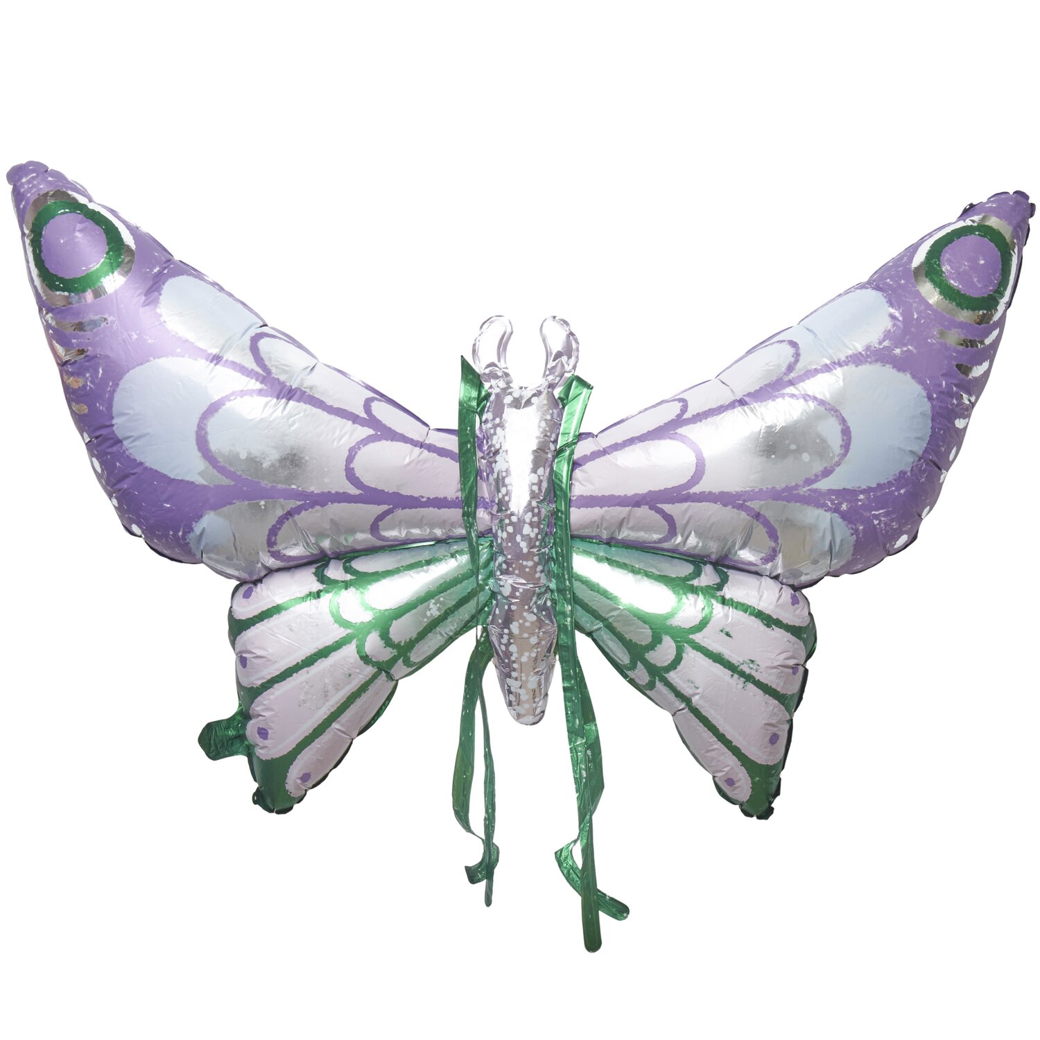 Folienballon Schmetterling zum Umbinden in Lila-Grün von Rico Design, 110x73cm, zeigt detailreiche Flügel.