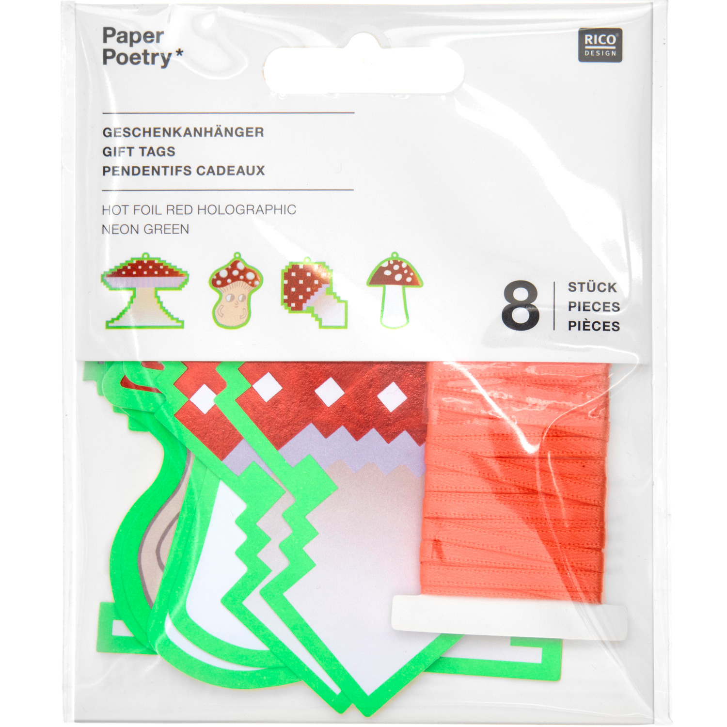 Paper Poetry Geschenkanhänger Shrooom Pixel  8 Stück von Rico Design