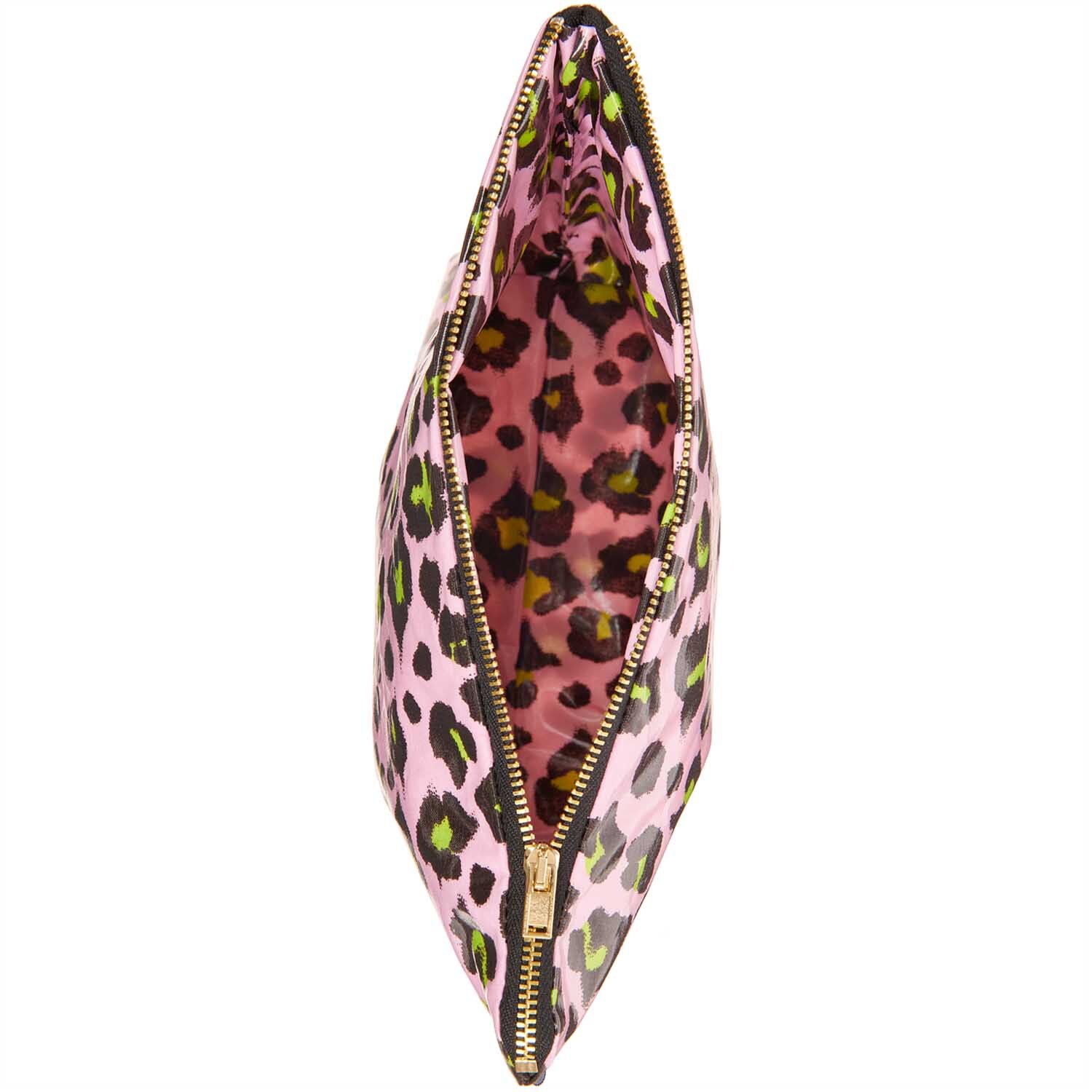 Kosmetiktasche Acid Leo rosa 28x21x9cm von Rico Design Kosmetiktasche Acid Leo mit Leopardenmuster, Reißverschluss und geräumigem Innenraum, ideal für Reisen.