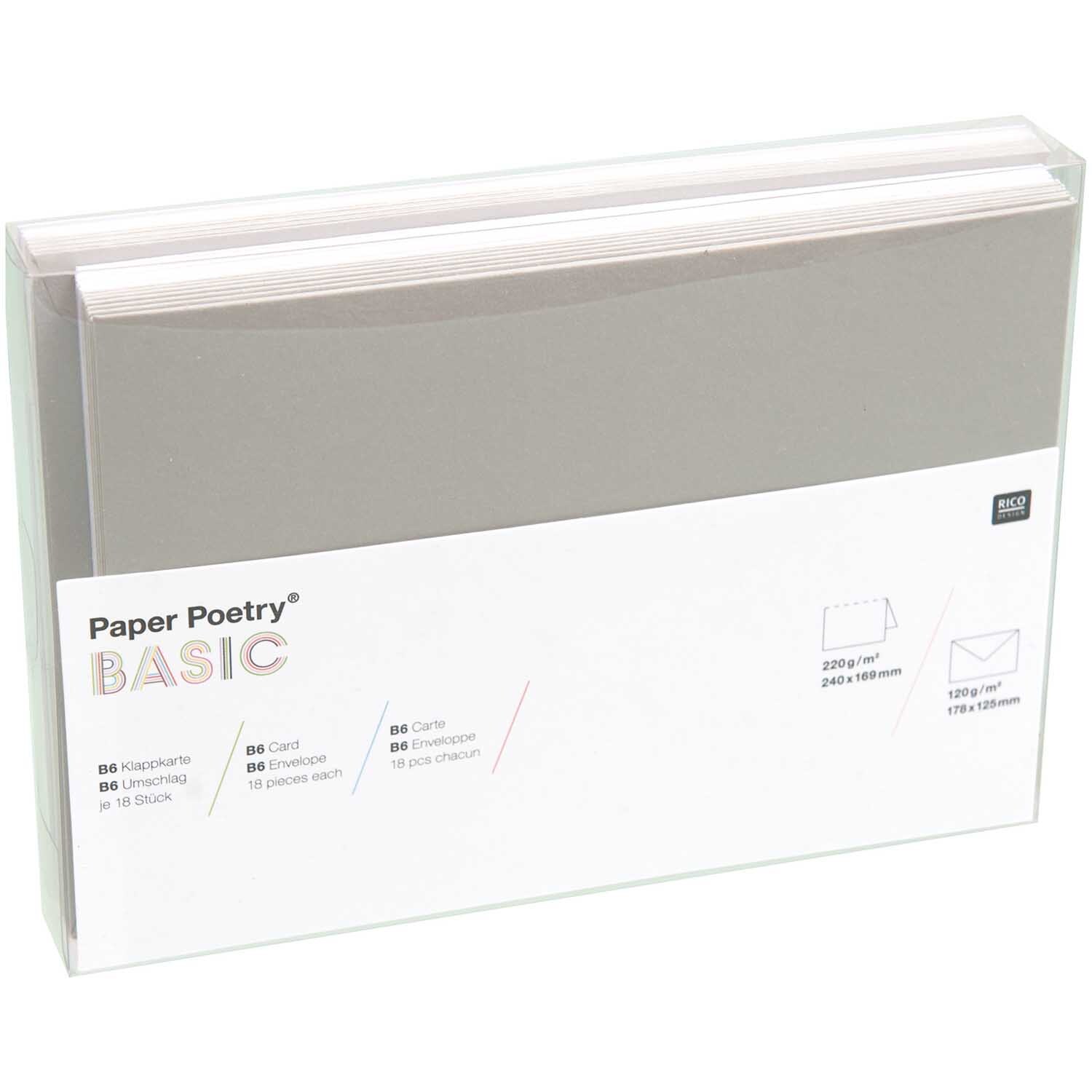 Paper Poetry Kartenset Basic B6, 36-teilig, in elegantem Grau von Rico Design, ideal für kreative Projekte.