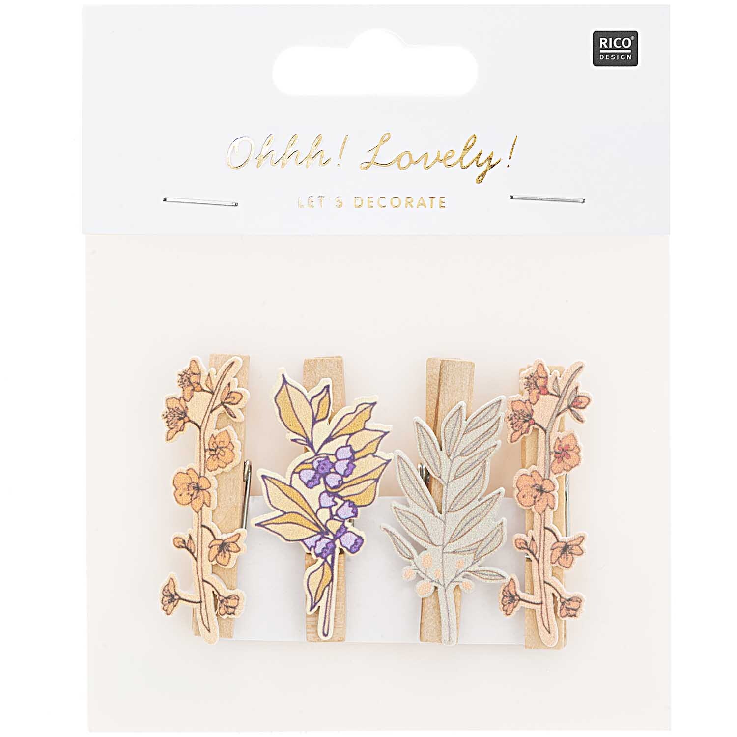 Holzclips Blumen Mix bunt 4,8cm 4 Stück von Rico Design