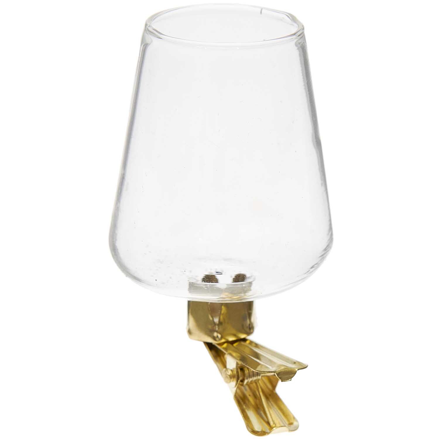 Mini Clip-Vase Zylinder 4x7cm von Rico Design, transparentes Glas mit goldener Halterung. Ideal für stilvolle Dekorationen.