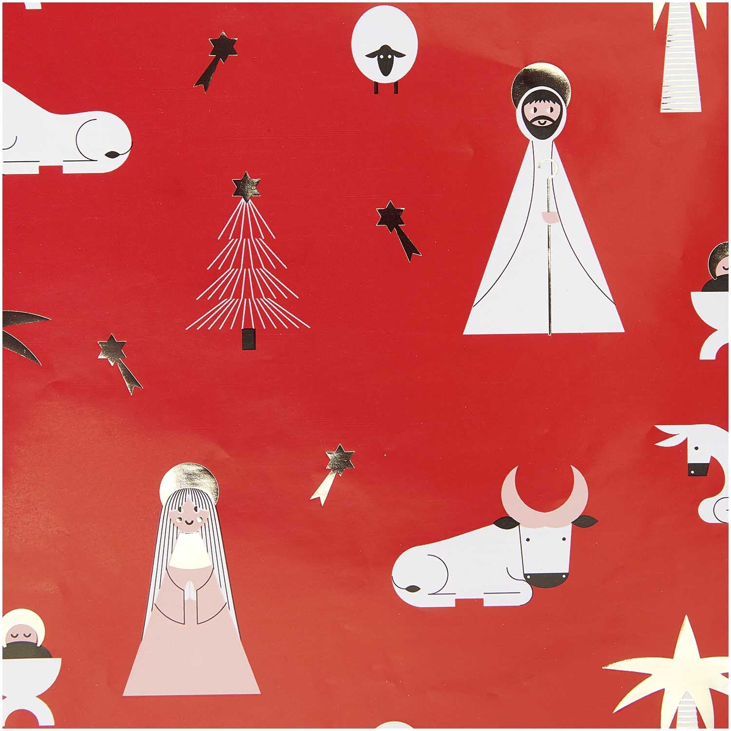 Paper Poetry Papier cadeau crèche de Noël 200x70cm 80g/m2 200x70cm 80g/m2 Couleur Rouge from Rico Design Paper Poetry Geschenkpapier Weihnachtskrippe mit Krippenszenen auf rotem Hintergrund, 200x70cm.