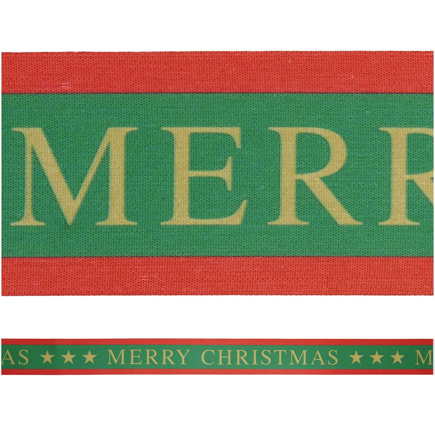 Paper Poetry Taftband mit "Merry Christmas"-Aufdruck in Grün und Rot, ideal für festliche Dekorationen.