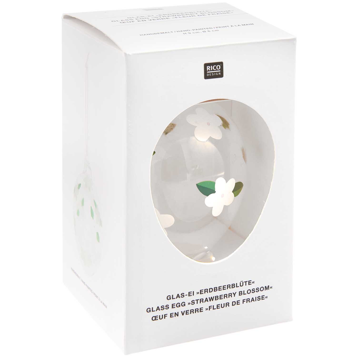 Glas Ei Erdbeerblüte handbemalt Ø 6cm von Rico Design
